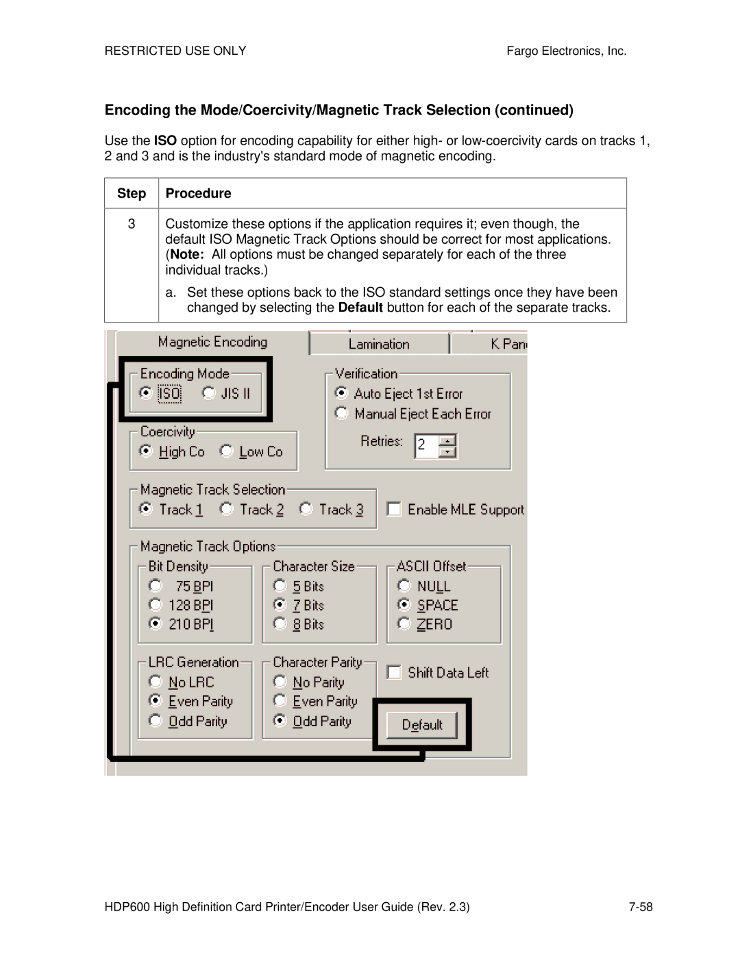 FARGO electronic HDP600 CR100, HDP600-LC manual Encoding the Mode/Coercivity/Magnetic Track Selection 