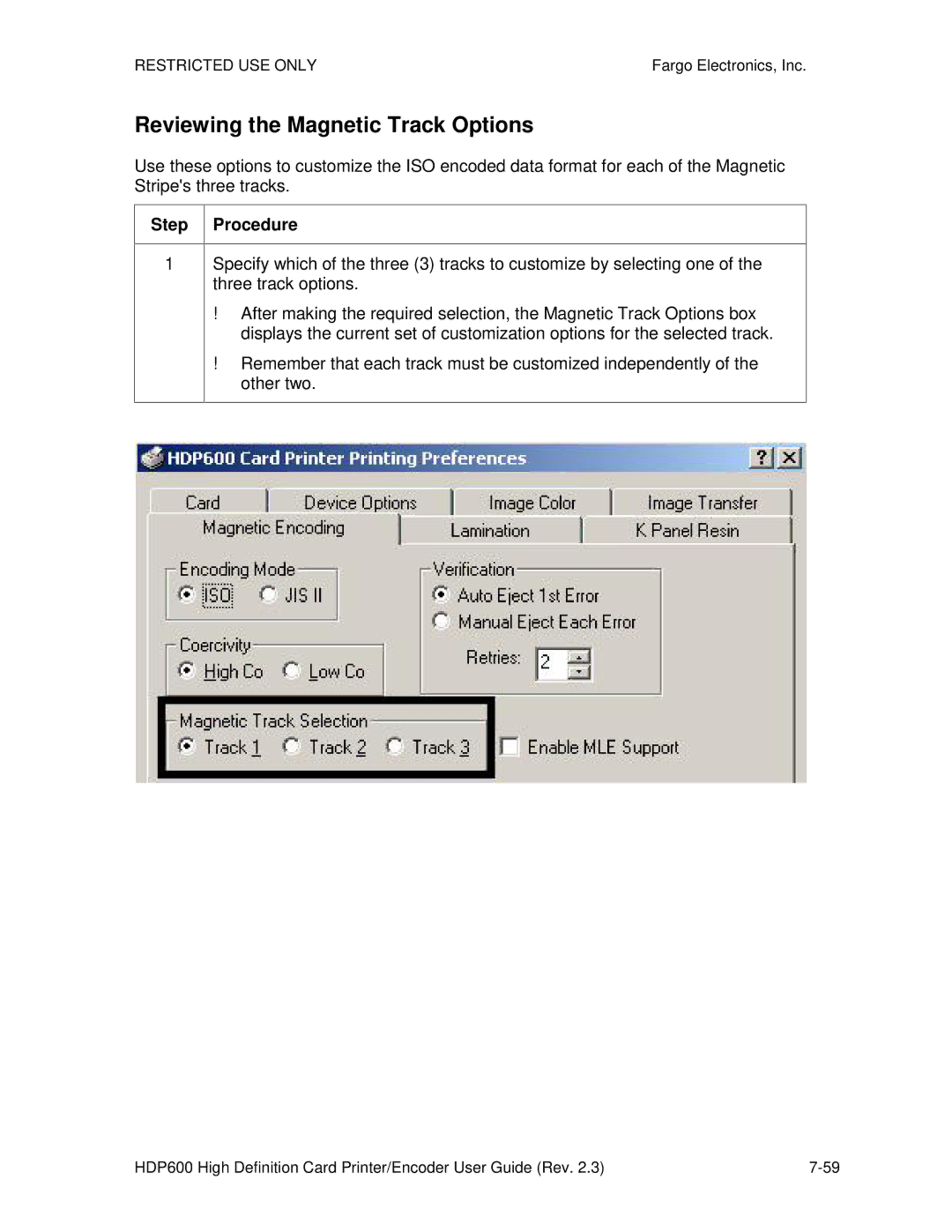 FARGO electronic HDP600 CR100, HDP600-LC manual Reviewing the Magnetic Track Options 