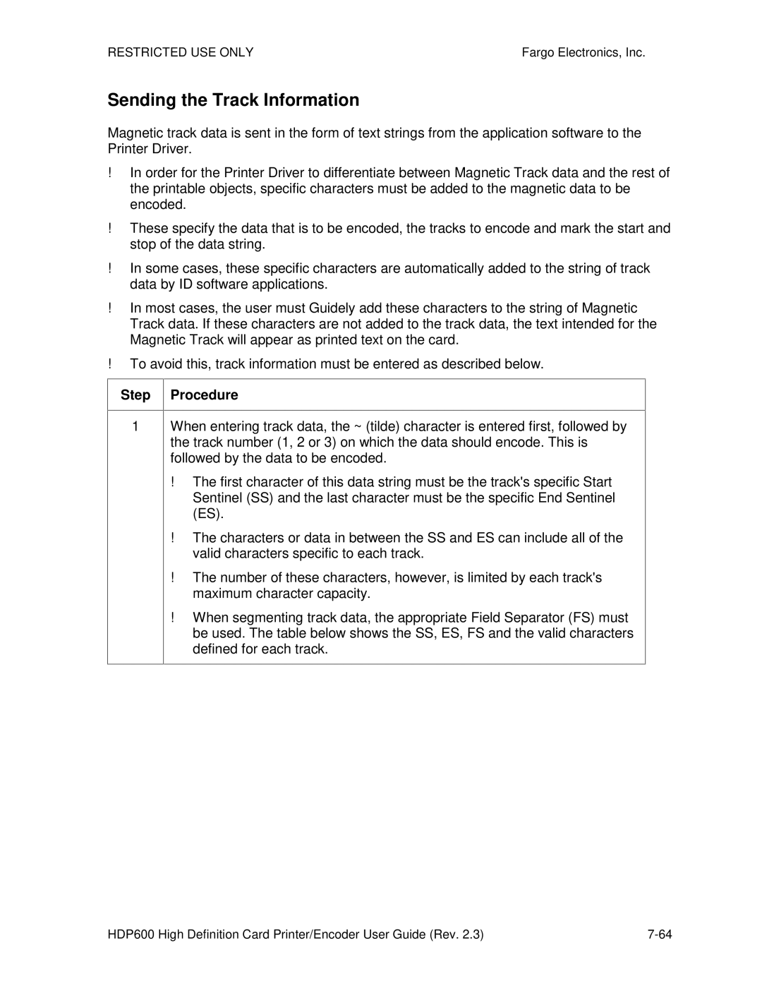 FARGO electronic HDP600 CR100, HDP600-LC manual Sending the Track Information 