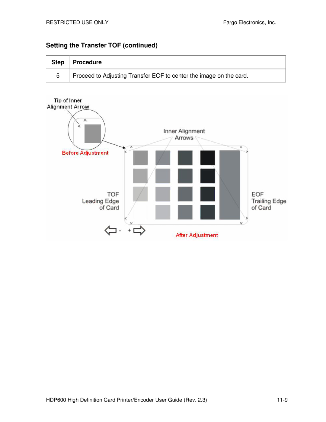 FARGO electronic HDP600 CR100, HDP600-LC manual Setting the Transfer TOF 