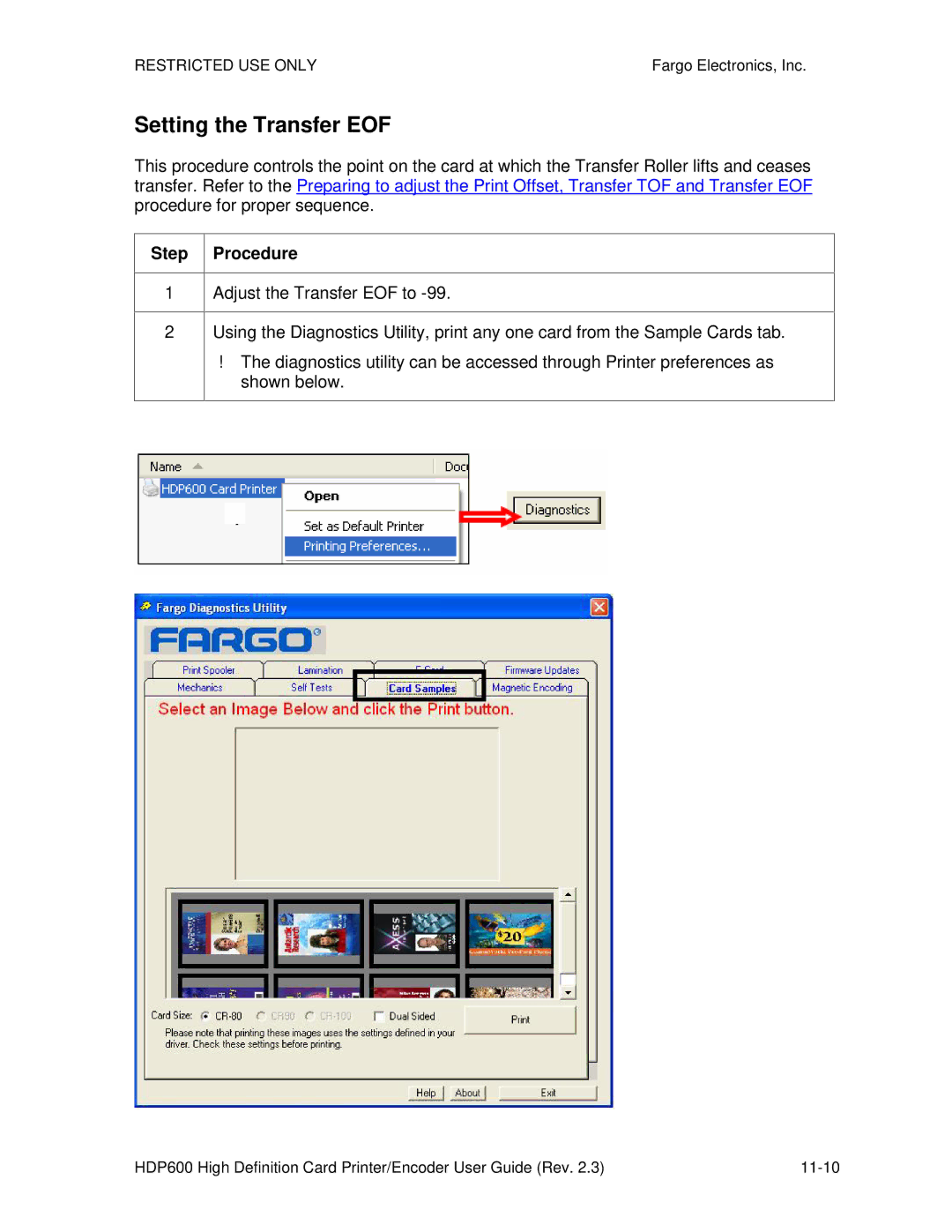 FARGO electronic HDP600 CR100, HDP600-LC manual Setting the Transfer EOF 