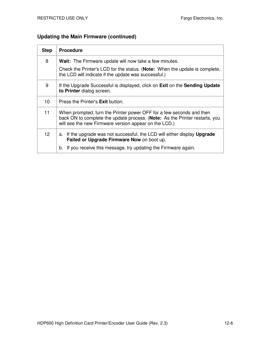 FARGO electronic HDP600-LC, HDP600 CR100 manual Updating the Main Firmware 
