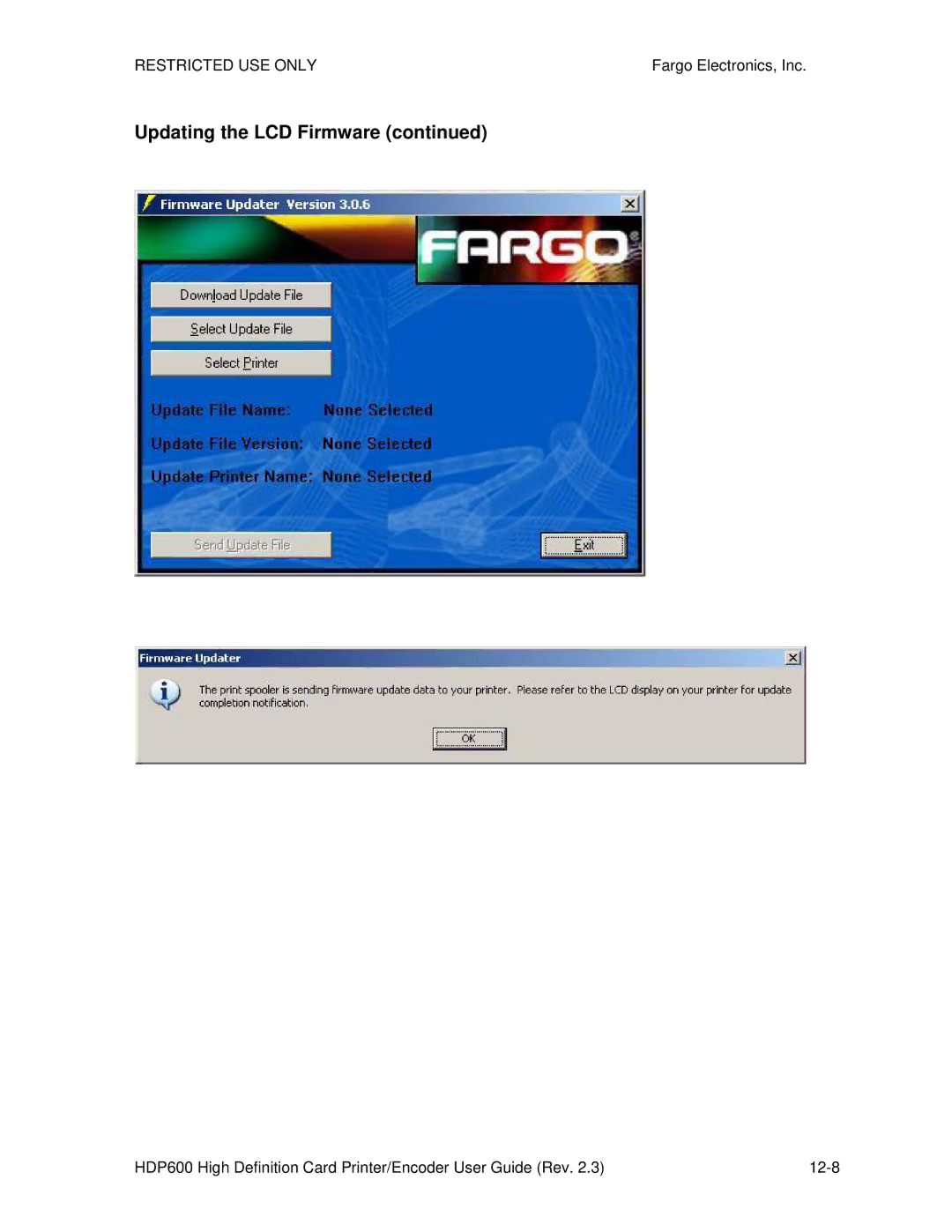 FARGO electronic HDP600 CR100, HDP600-LC manual Updating the LCD Firmware 