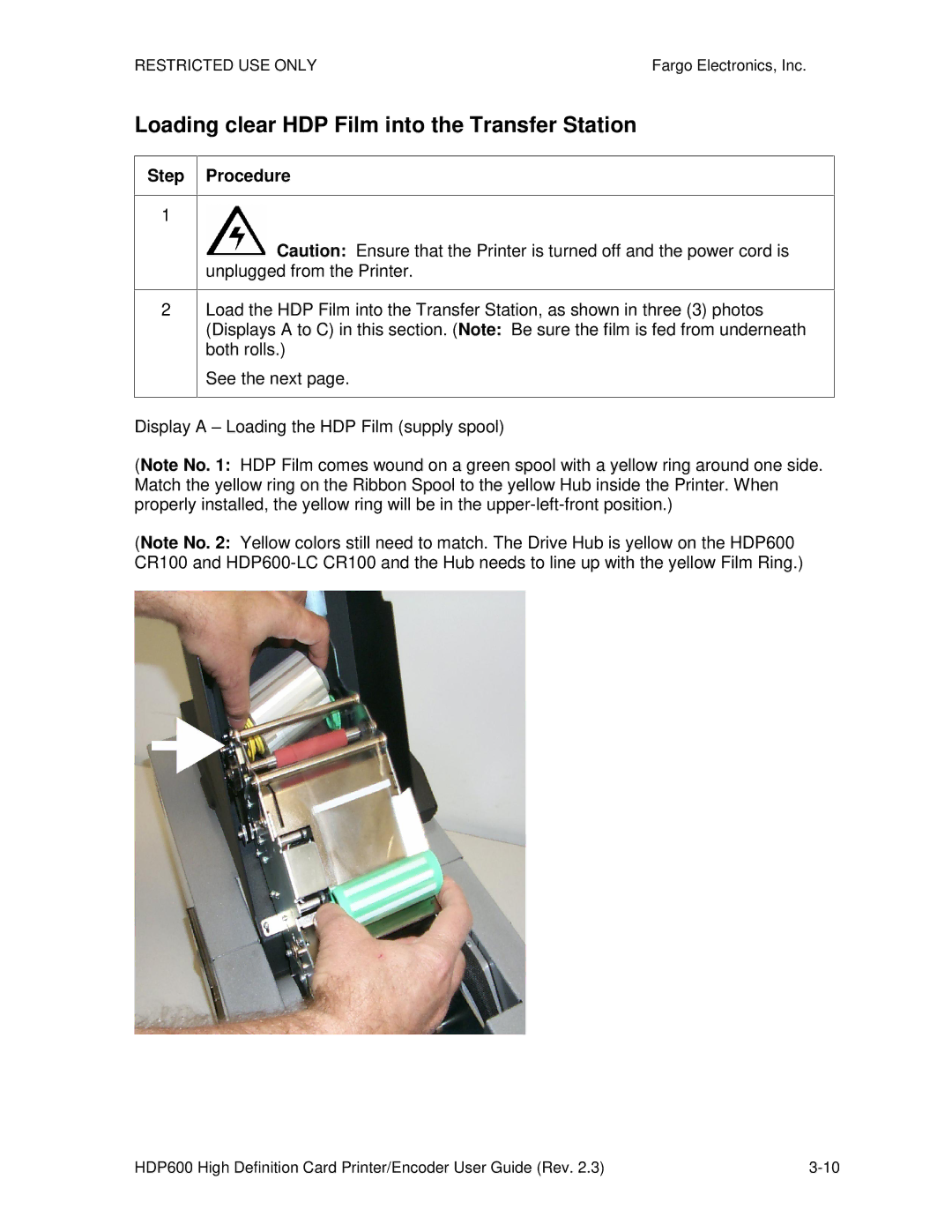 FARGO electronic HDP600 CR100, HDP600-LC manual Loading clear HDP Film into the Transfer Station, Step Procedure 