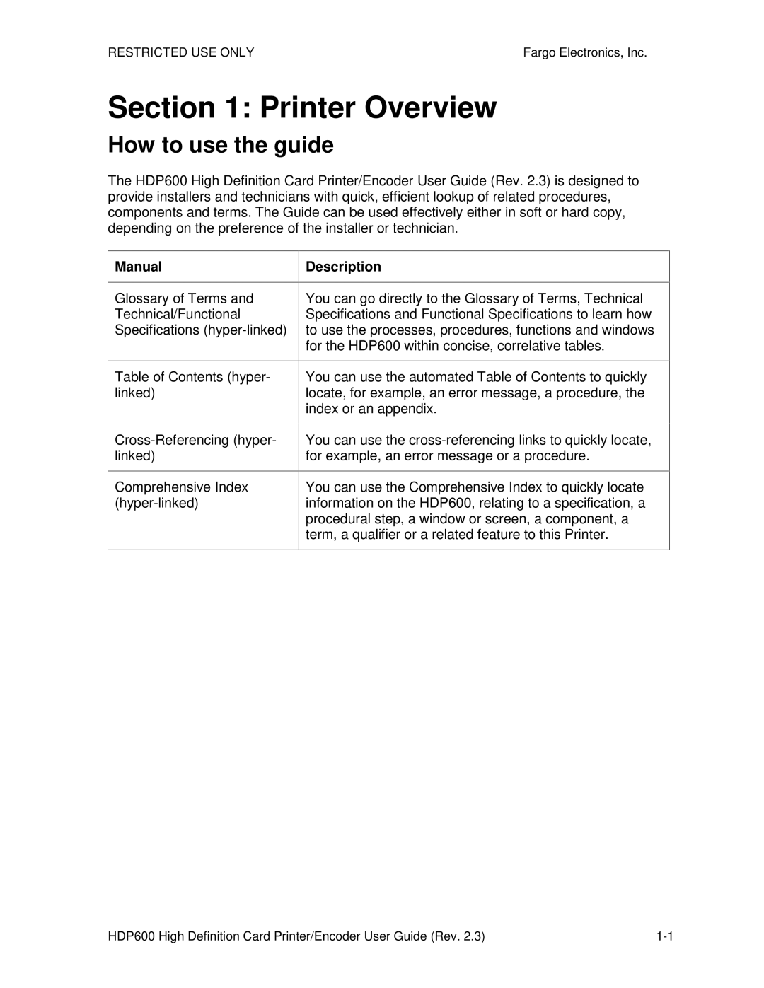 FARGO electronic HDP600 CR100, HDP600-LC manual How to use the guide, Manual Description 