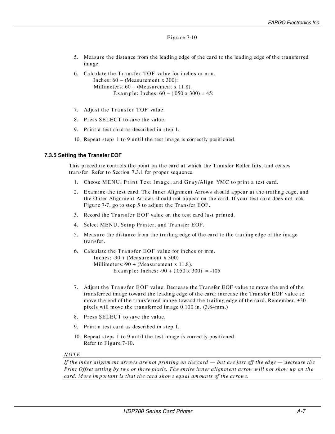 FARGO electronic HDP700 manual Setting the Transfer EOF 