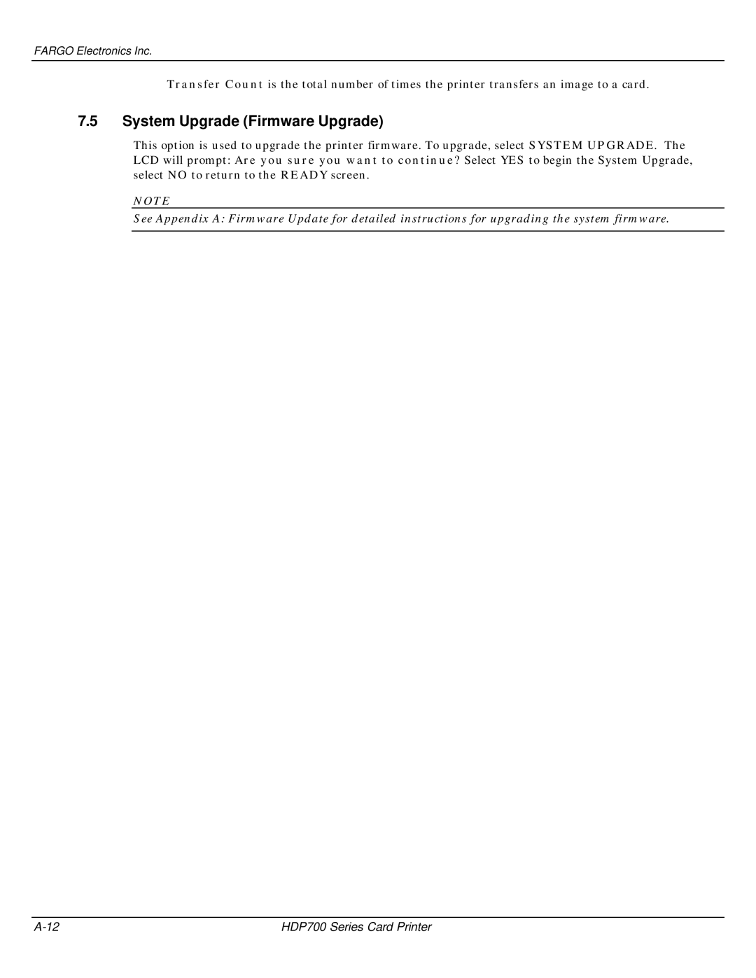 FARGO electronic HDP700 manual System Upgrade Firmware Upgrade 