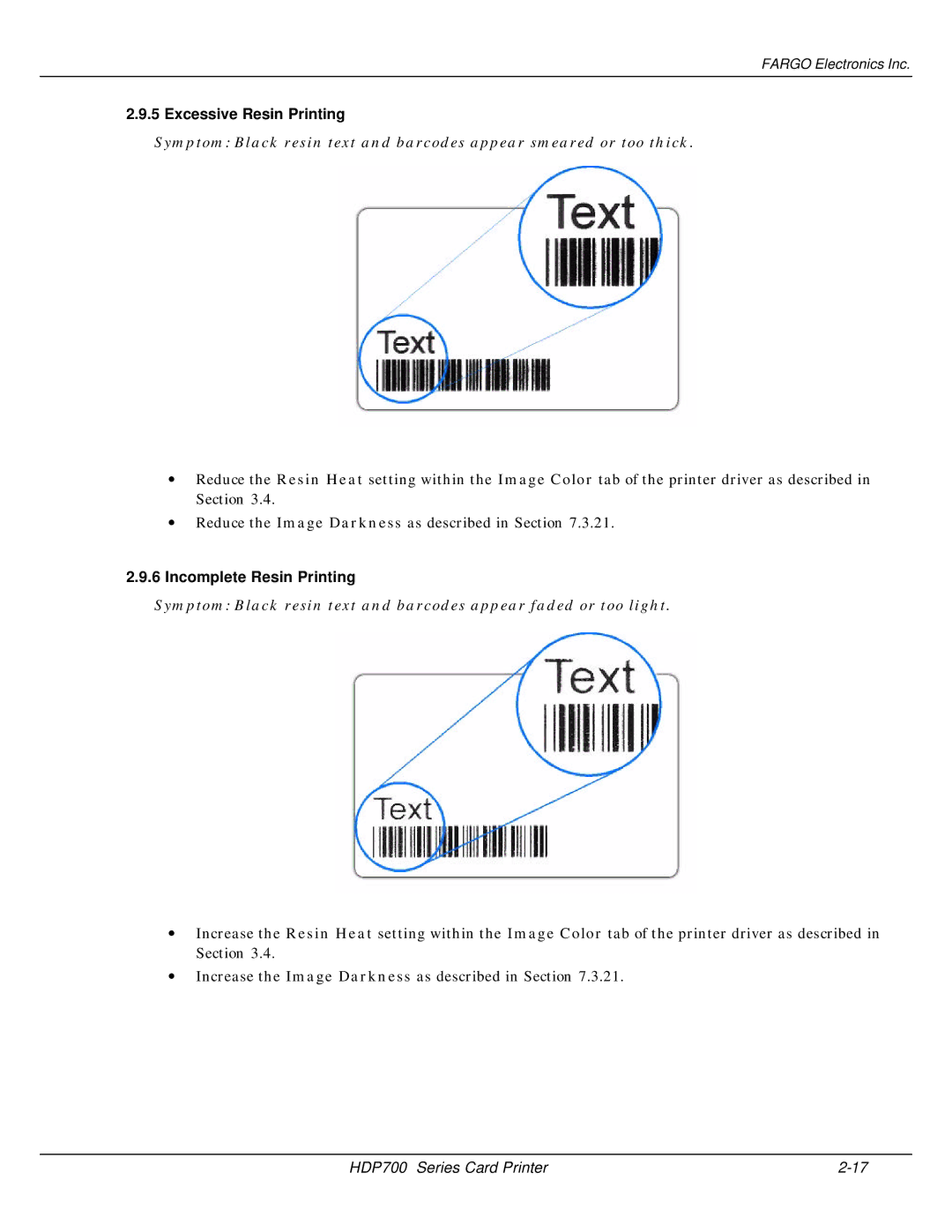 FARGO electronic HDP700 manual Excessive Resin Printing, Incomplete Resin Printing 