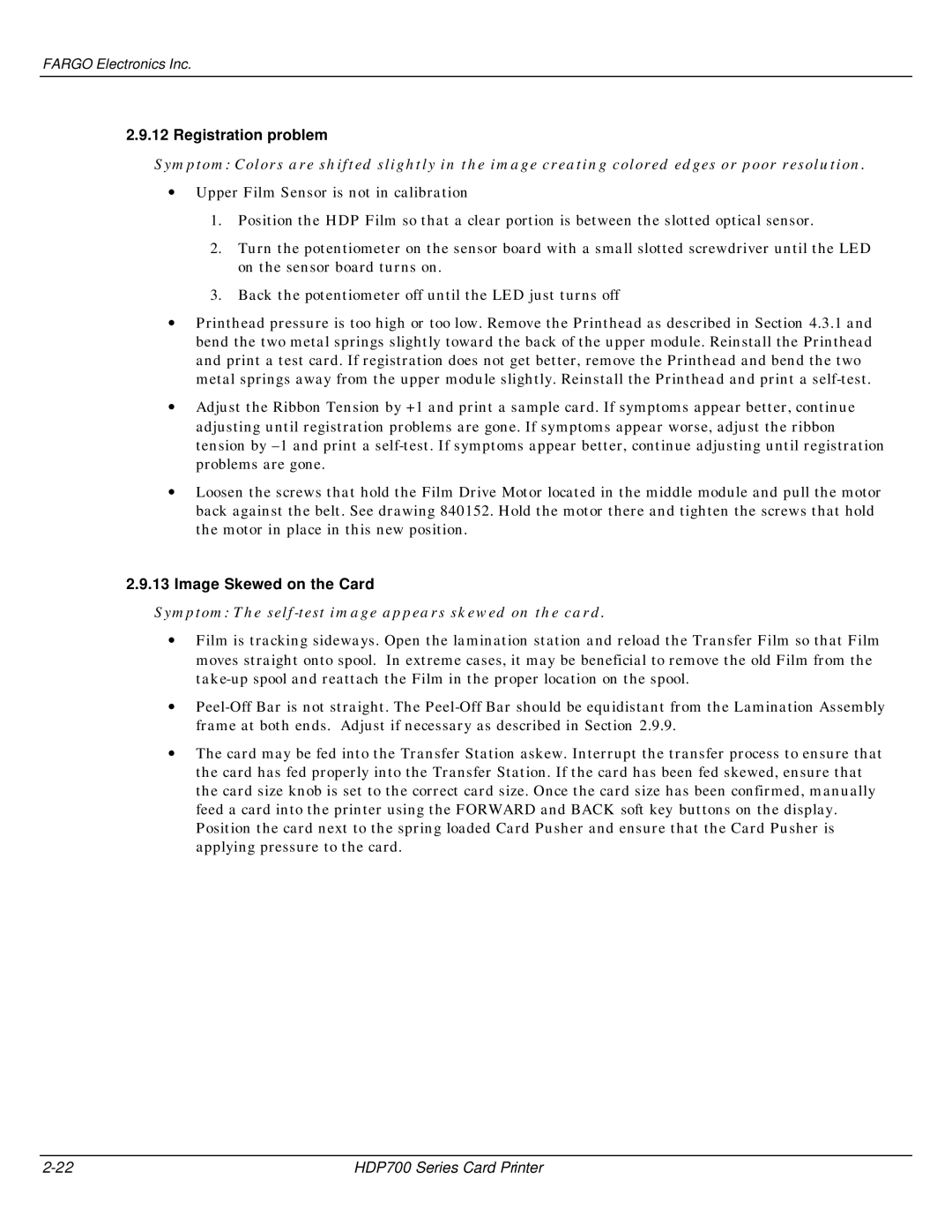 FARGO electronic HDP700 manual Registration problem, Image Skewed on the Card 