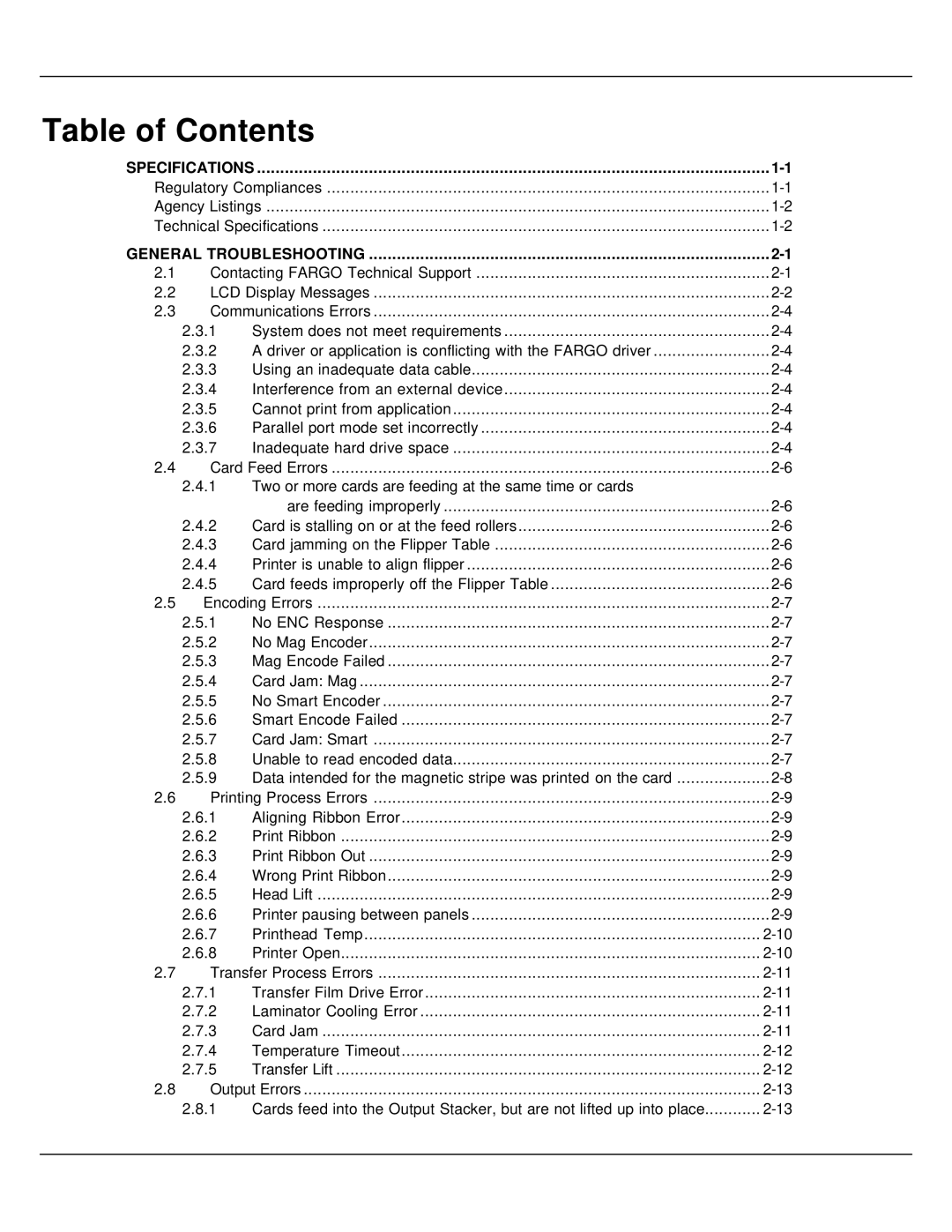 FARGO electronic HDP700 manual Table of Contents 