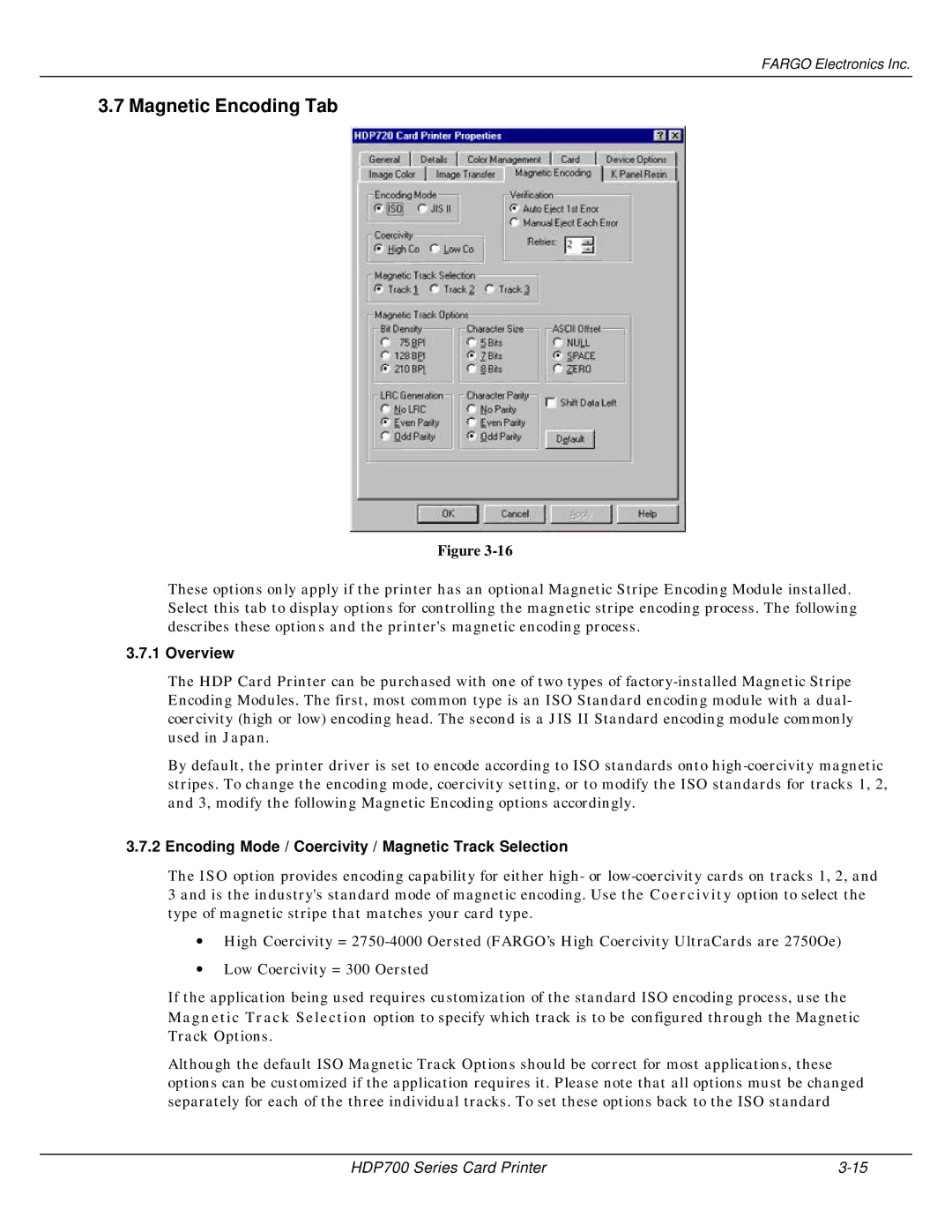 FARGO electronic HDP700 manual Magnetic Encoding Tab, Overview, Encoding Mode / Coercivity / Magnetic Track Selection 