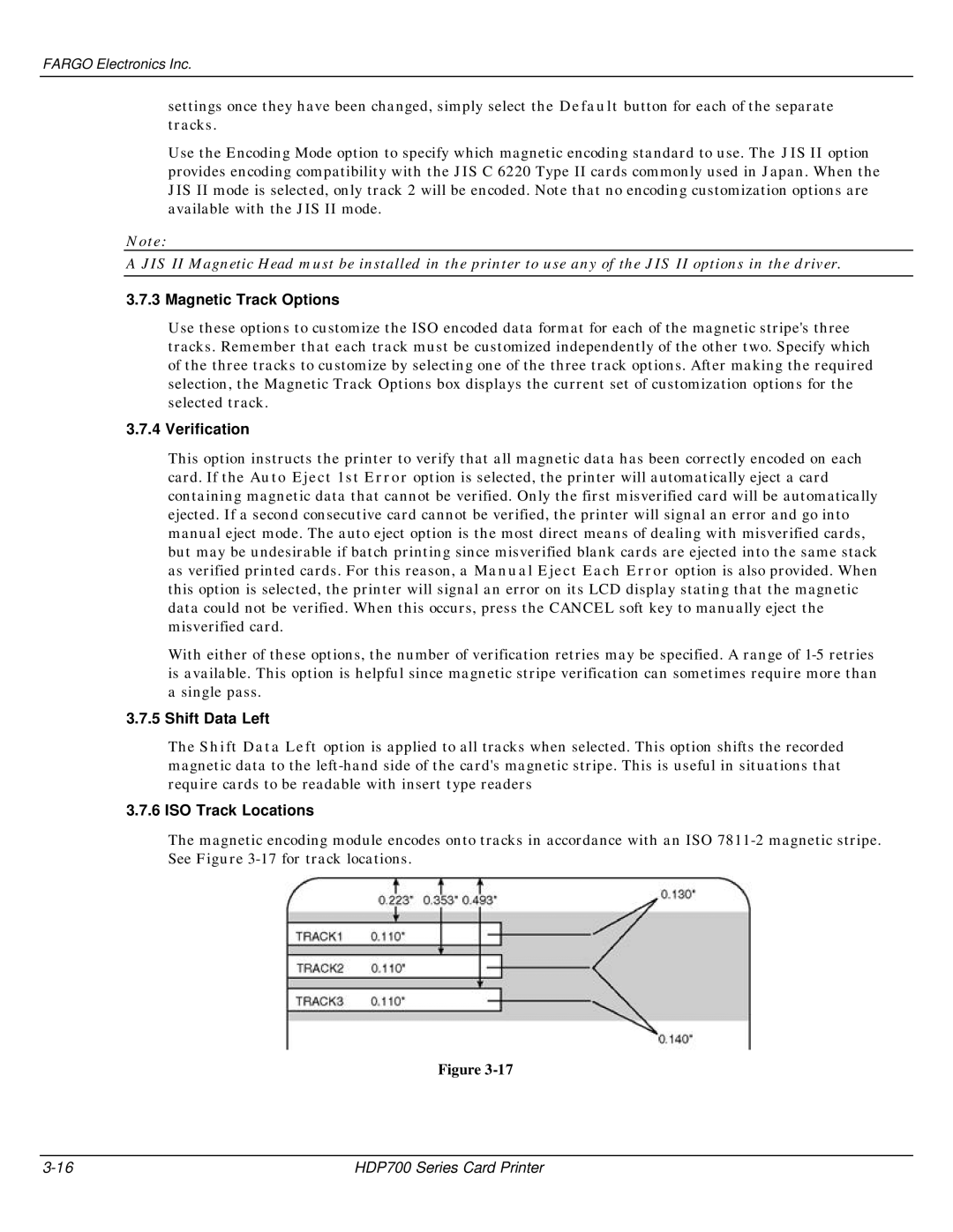 FARGO electronic HDP700 manual Magnetic Track Options, Verification, Shift Data Left, ISO Track Locations 