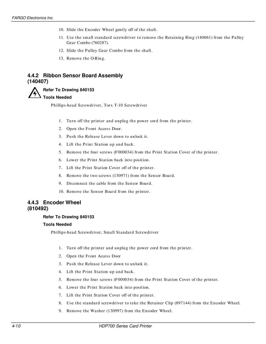 FARGO electronic HDP700 manual Ribbon Sensor Board Assembly 140407, Encoder Wheel 