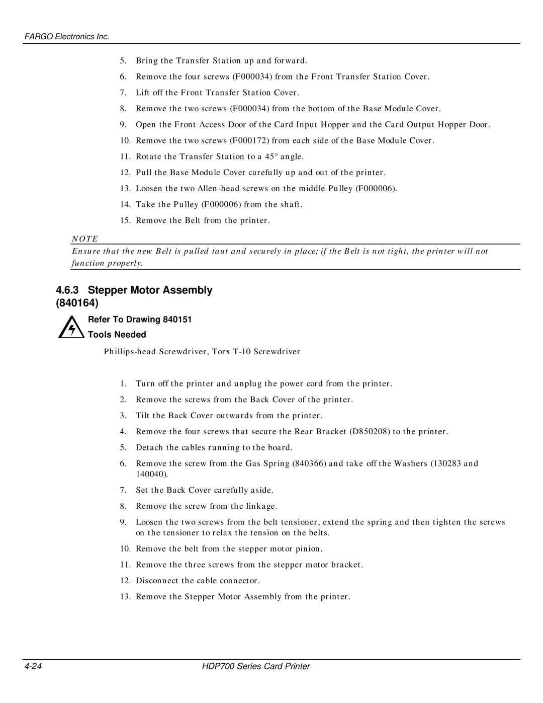 FARGO electronic HDP700 manual Stepper Motor Assembly 