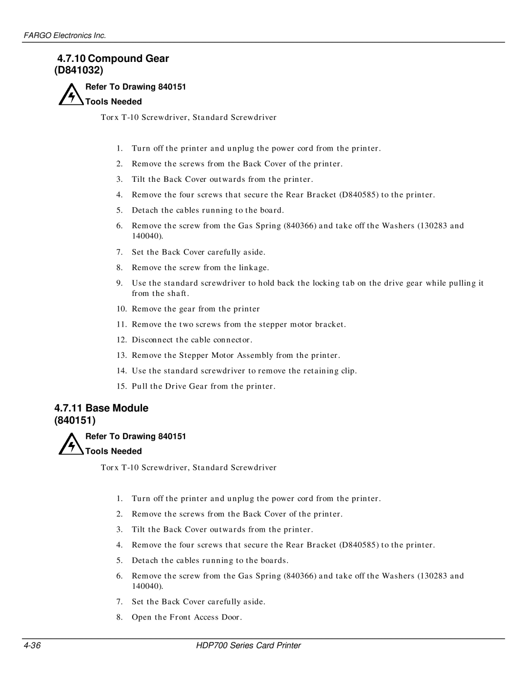 FARGO electronic HDP700 manual Compound Gear D841032, Base Module 