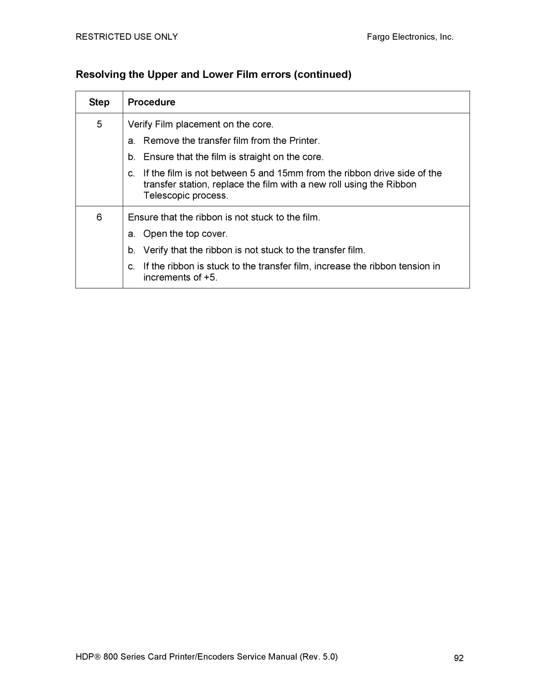 FARGO electronic HDP820 service manual Resolving the Upper and Lower Film errors 