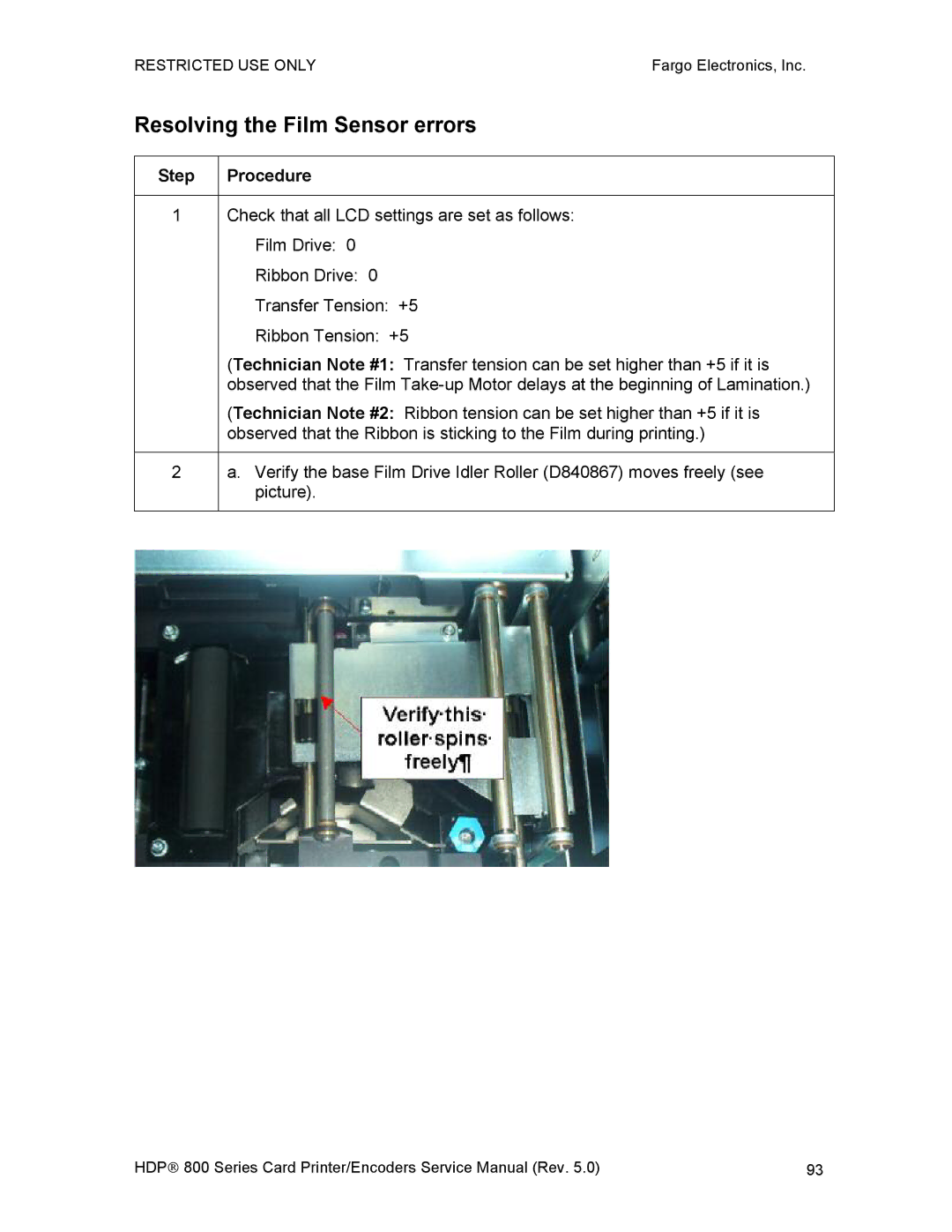 FARGO electronic HDP820 service manual Resolving the Film Sensor errors 