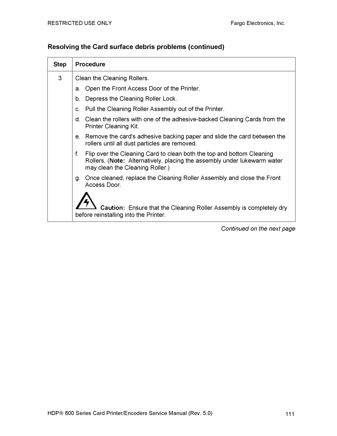 FARGO electronic HDP820 service manual Resolving the Card surface debris problems 