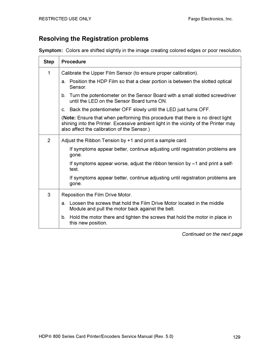 FARGO electronic HDP820 service manual Resolving the Registration problems 