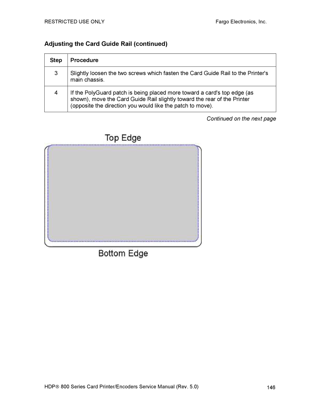 FARGO electronic HDP820 service manual Adjusting the Card Guide Rail 