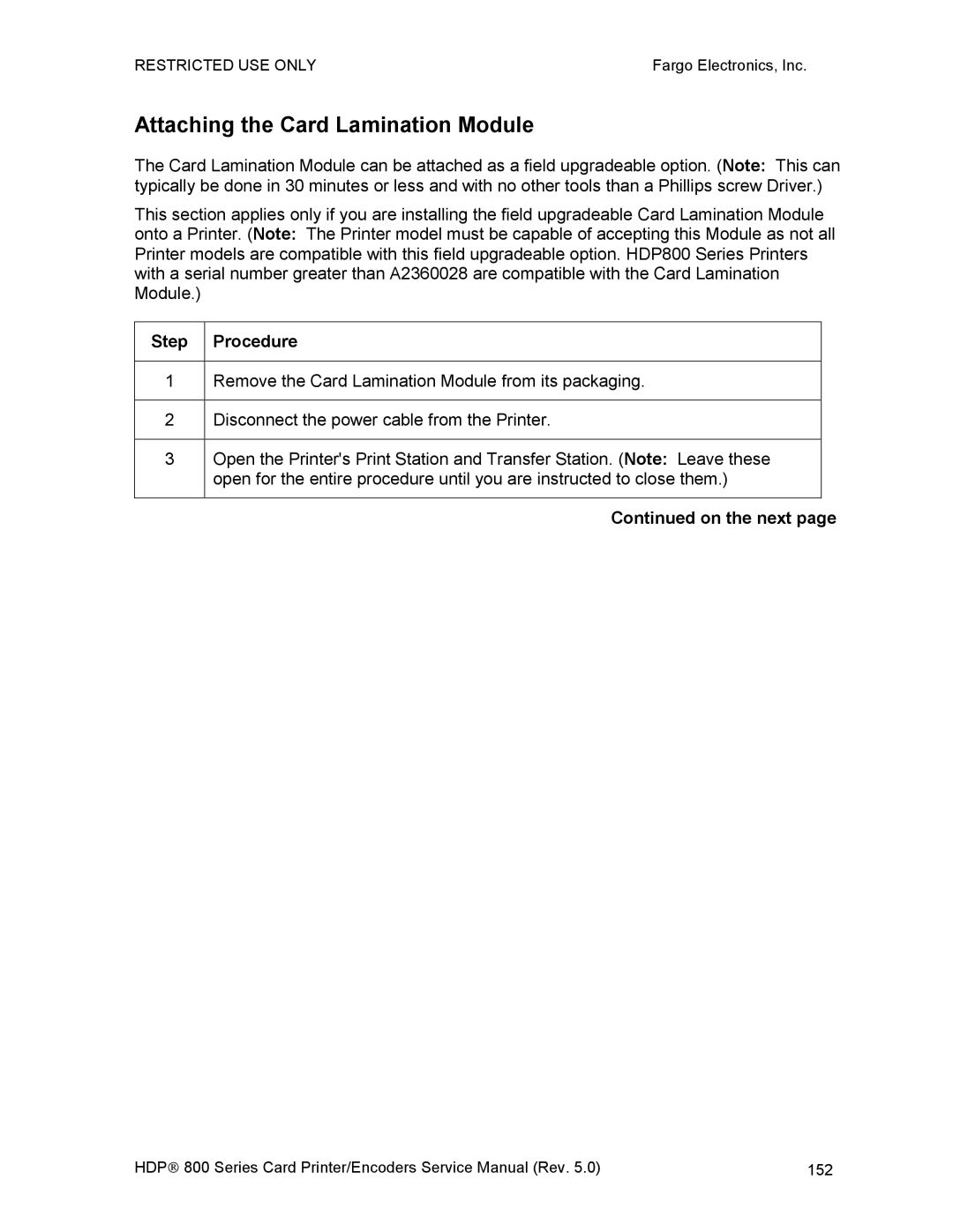 FARGO electronic HDP820 service manual Attaching the Card Lamination Module 