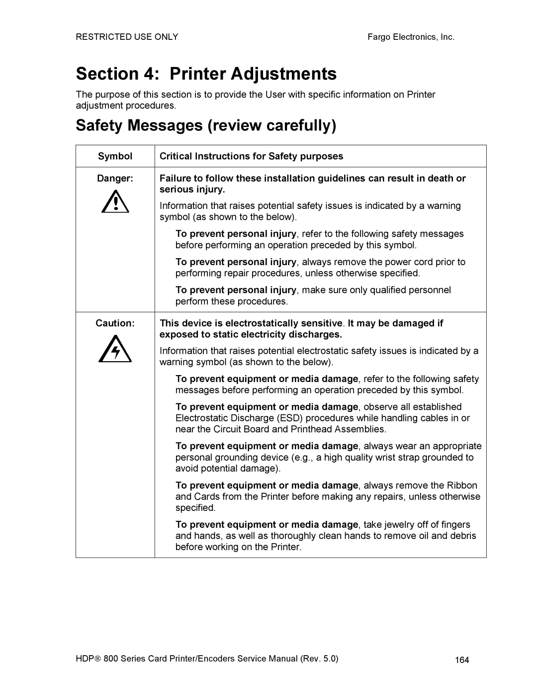 FARGO electronic HDP820 service manual Printer Adjustments 