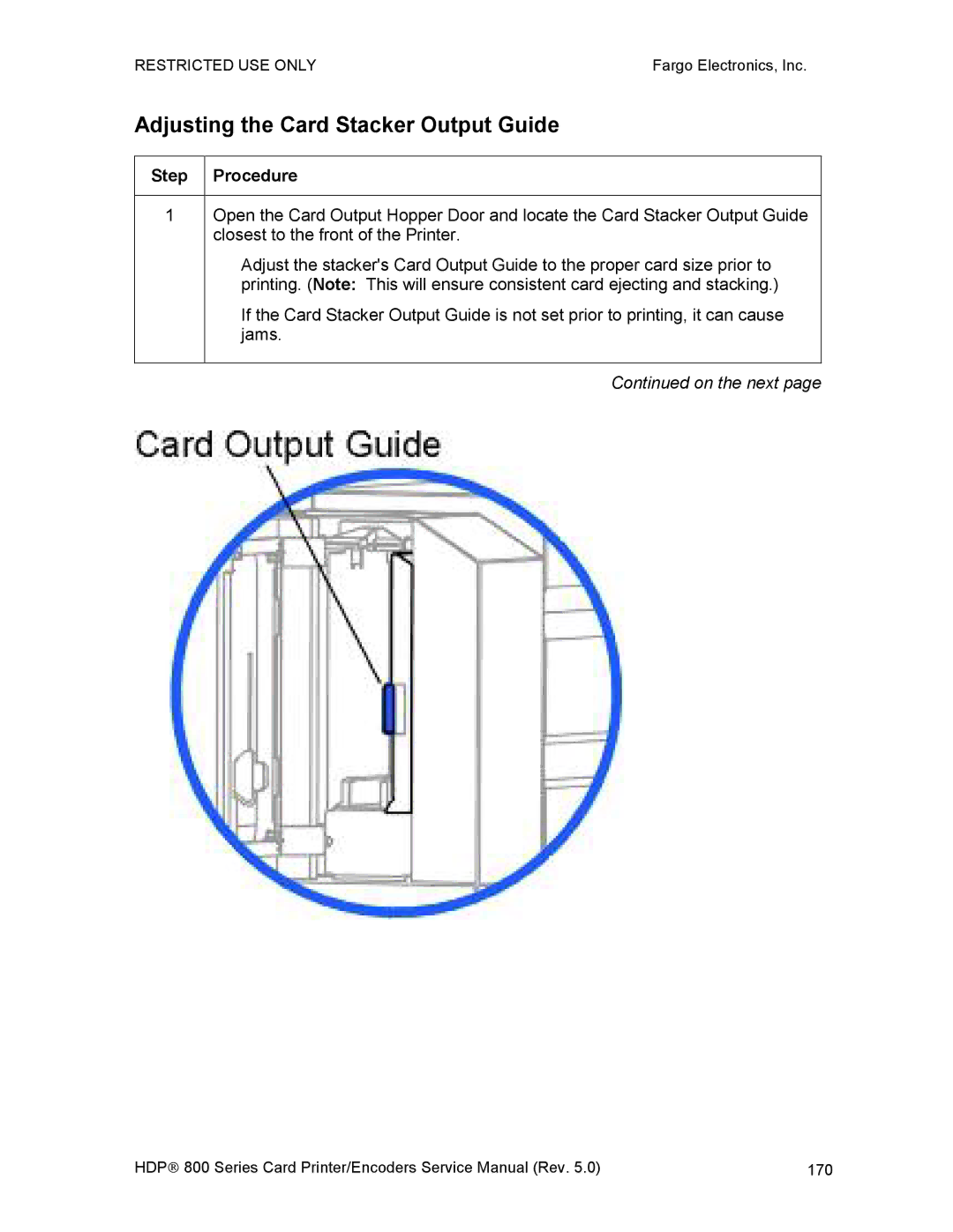 FARGO electronic HDP820 service manual Adjusting the Card Stacker Output Guide 