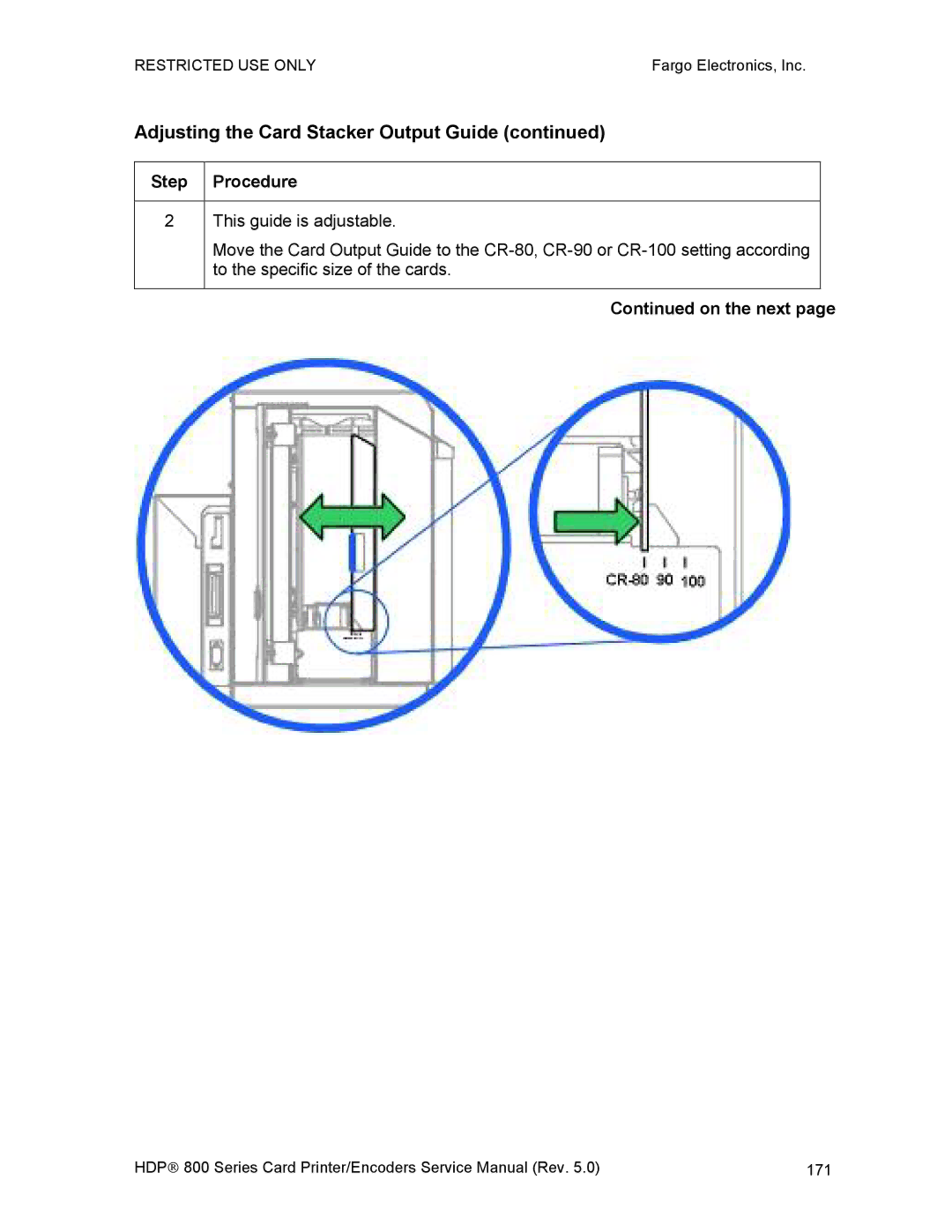 FARGO electronic HDP820 service manual Adjusting the Card Stacker Output Guide 