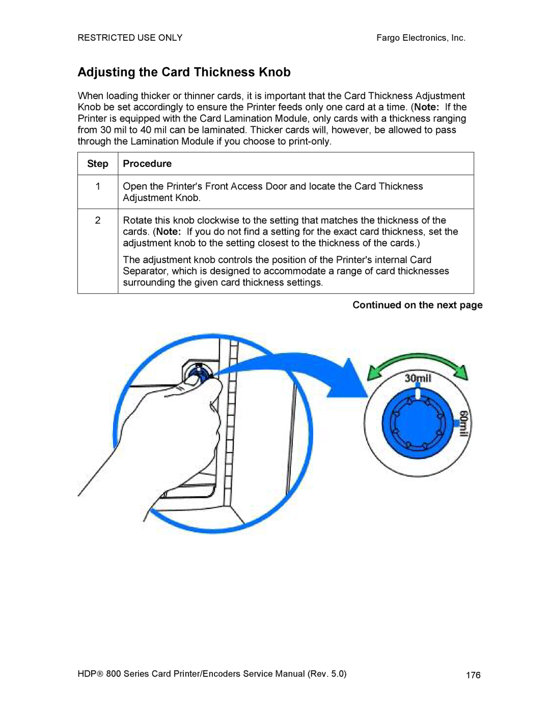 FARGO electronic HDP820 service manual Adjusting the Card Thickness Knob 