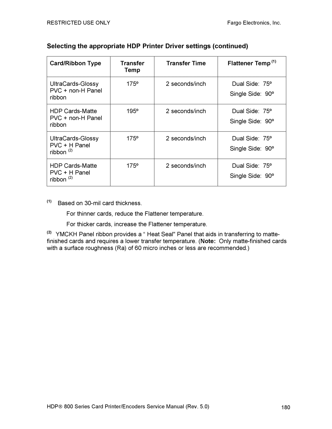 FARGO electronic HDP820 service manual Selecting the appropriate HDP Printer Driver settings 