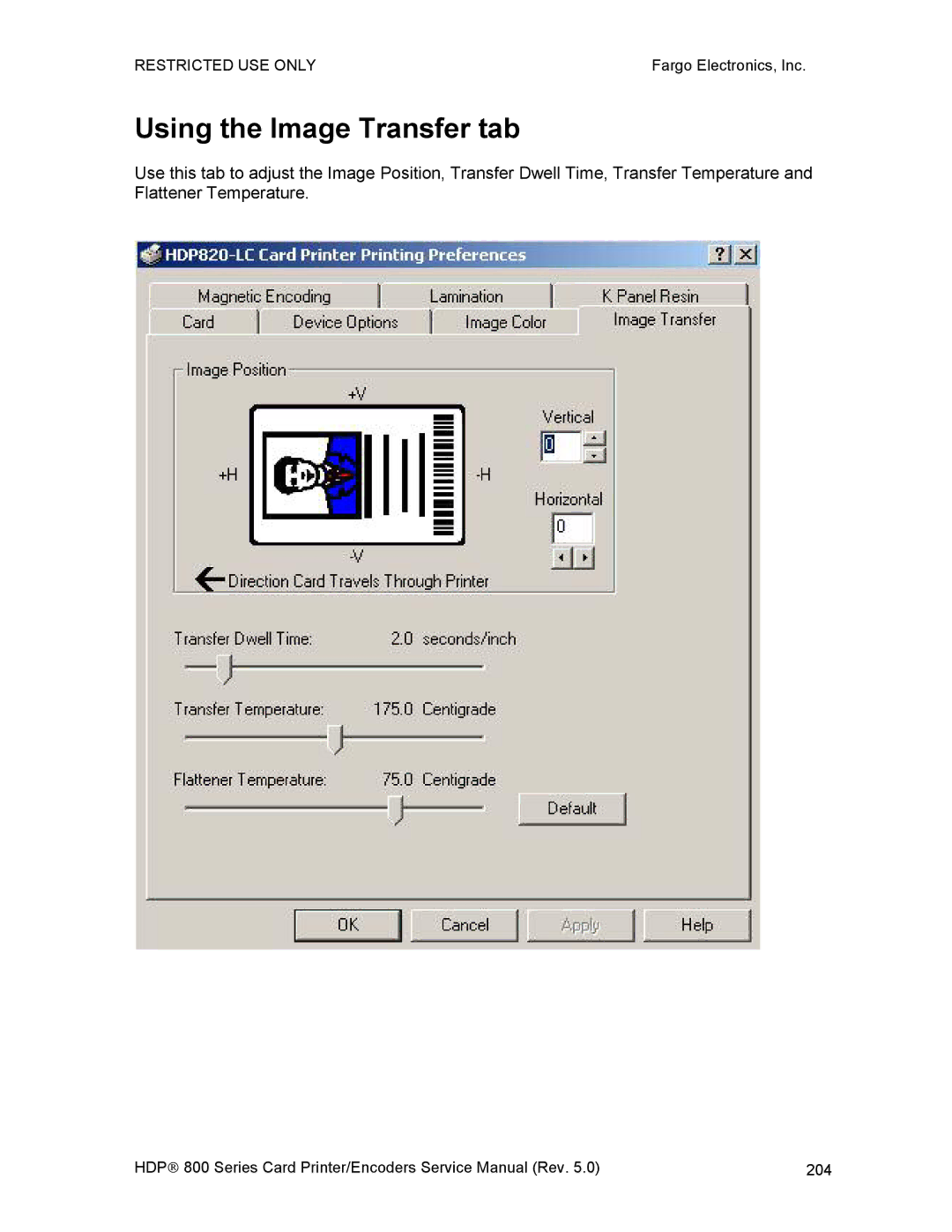 FARGO electronic HDP820 service manual Using the Image Transfer tab 