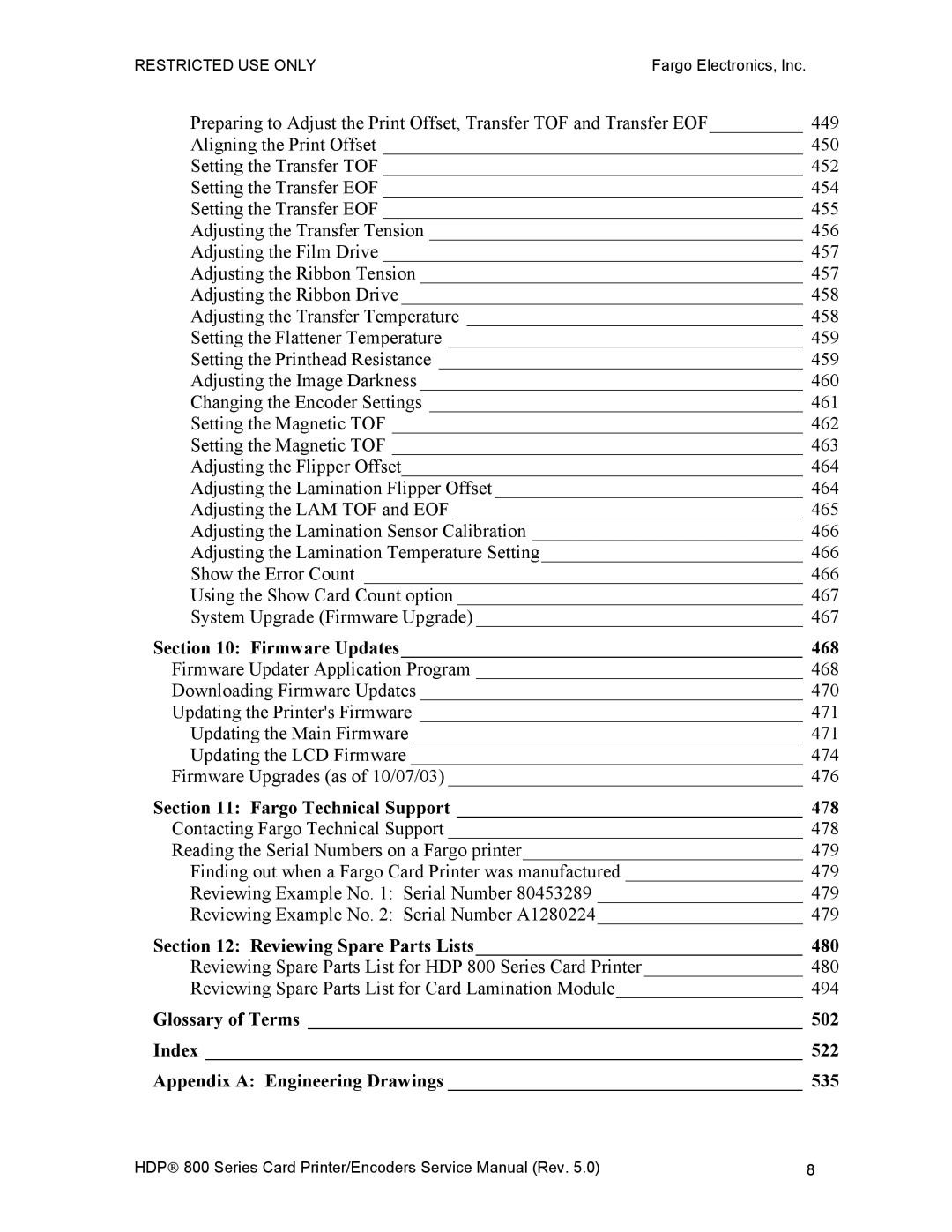 FARGO electronic HDP820 service manual Glossary of Terms Index Appendix a Engineering Drawings 