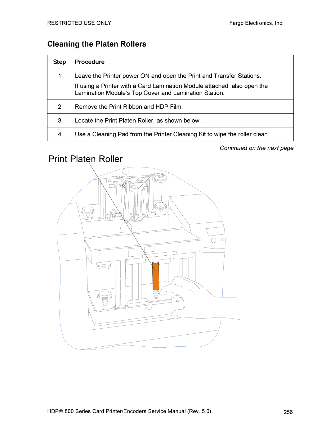 FARGO electronic HDP820 service manual Print Platen Roller, Cleaning the Platen Rollers 