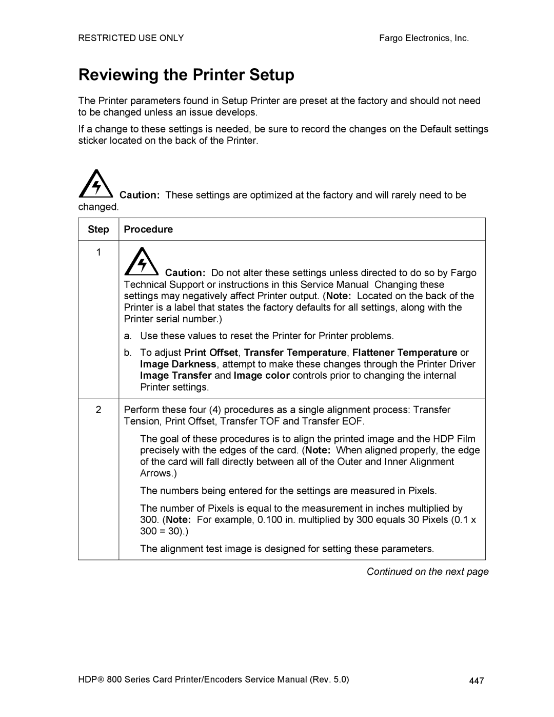 FARGO electronic HDP820 service manual Reviewing the Printer Setup 