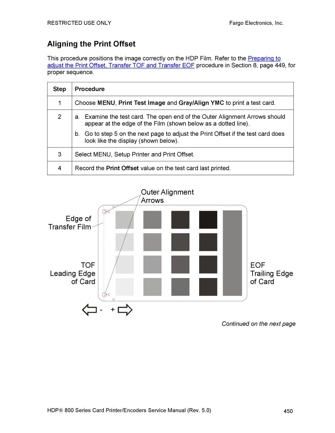 FARGO electronic HDP820 service manual Aligning the Print Offset, Tof Eof 