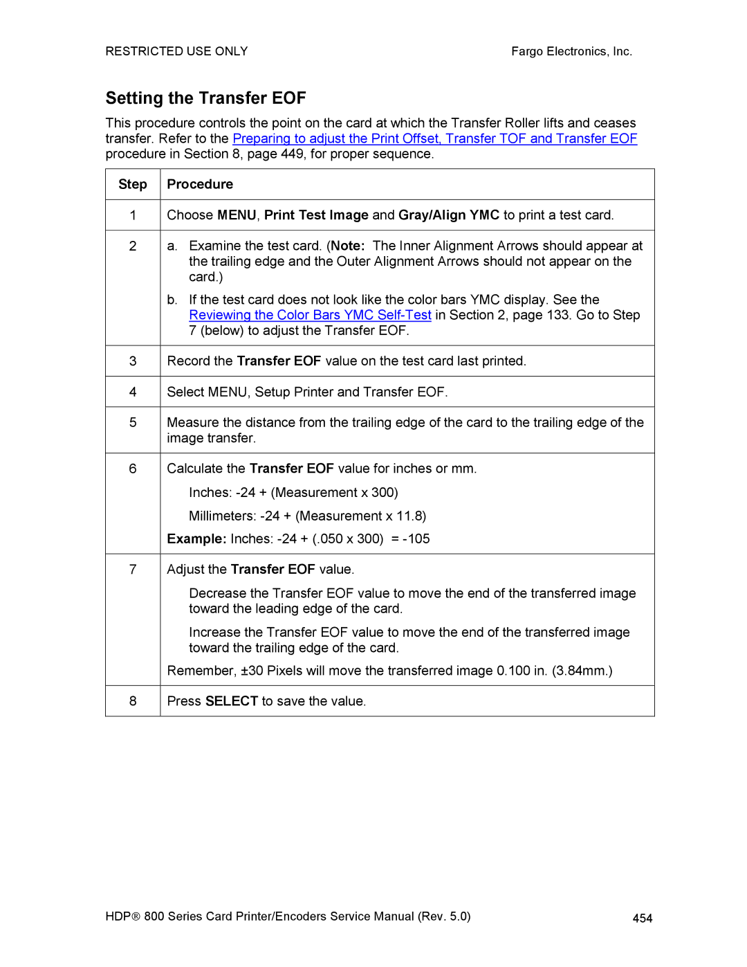 FARGO electronic HDP820 service manual Setting the Transfer EOF 