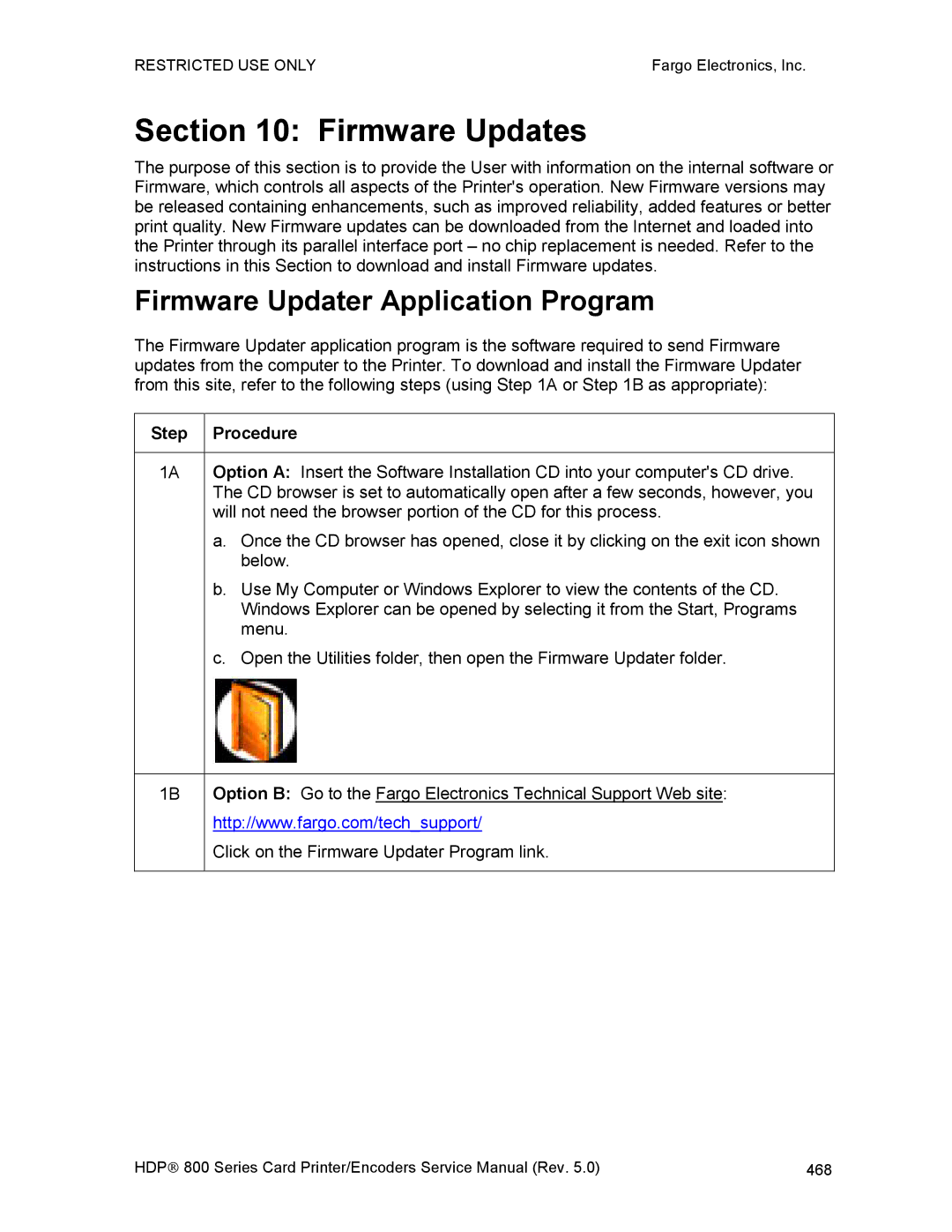 FARGO electronic HDP820 service manual Firmware Updates, Firmware Updater Application Program 