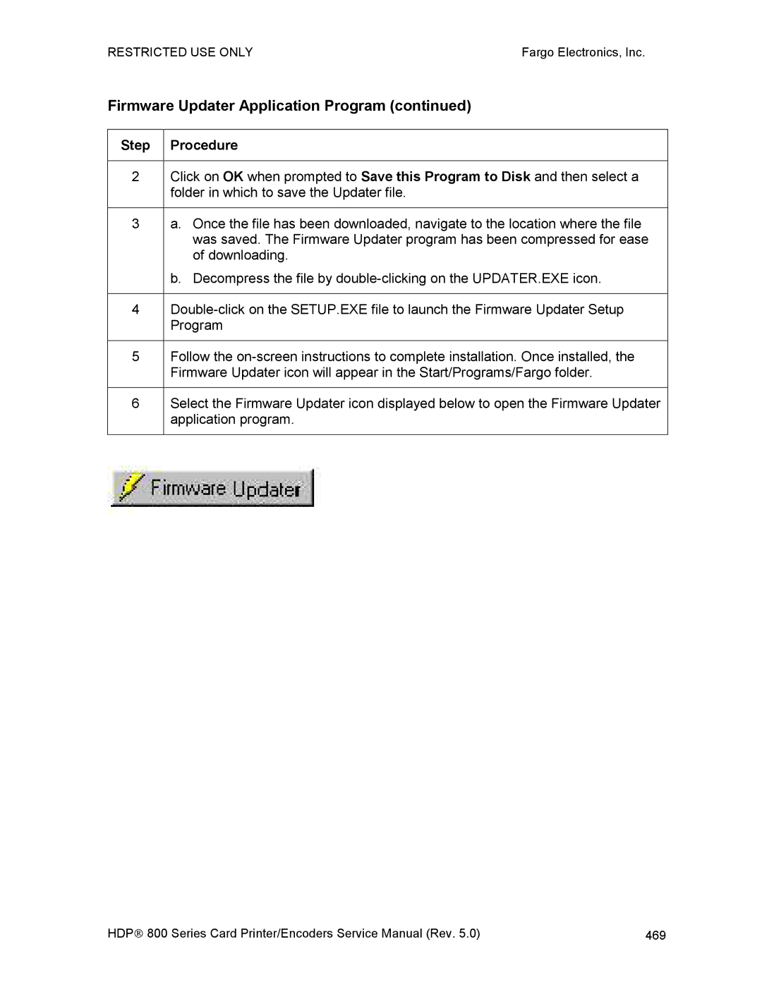 FARGO electronic HDP820 service manual Firmware Updater Application Program 