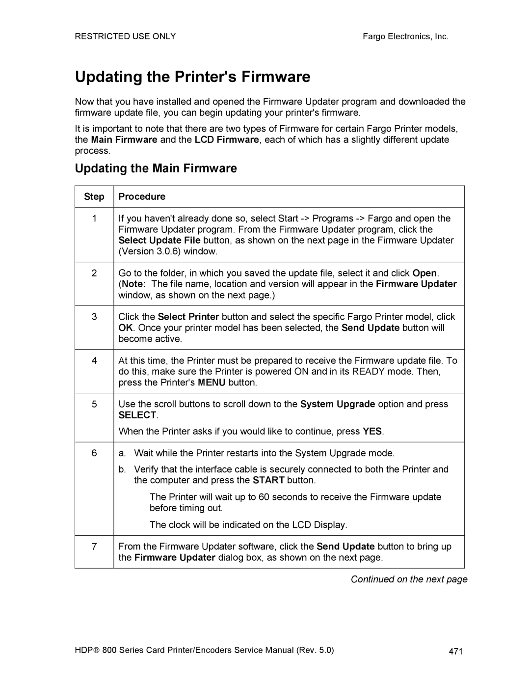 FARGO electronic HDP820 service manual Updating the Printers Firmware, Updating the Main Firmware 