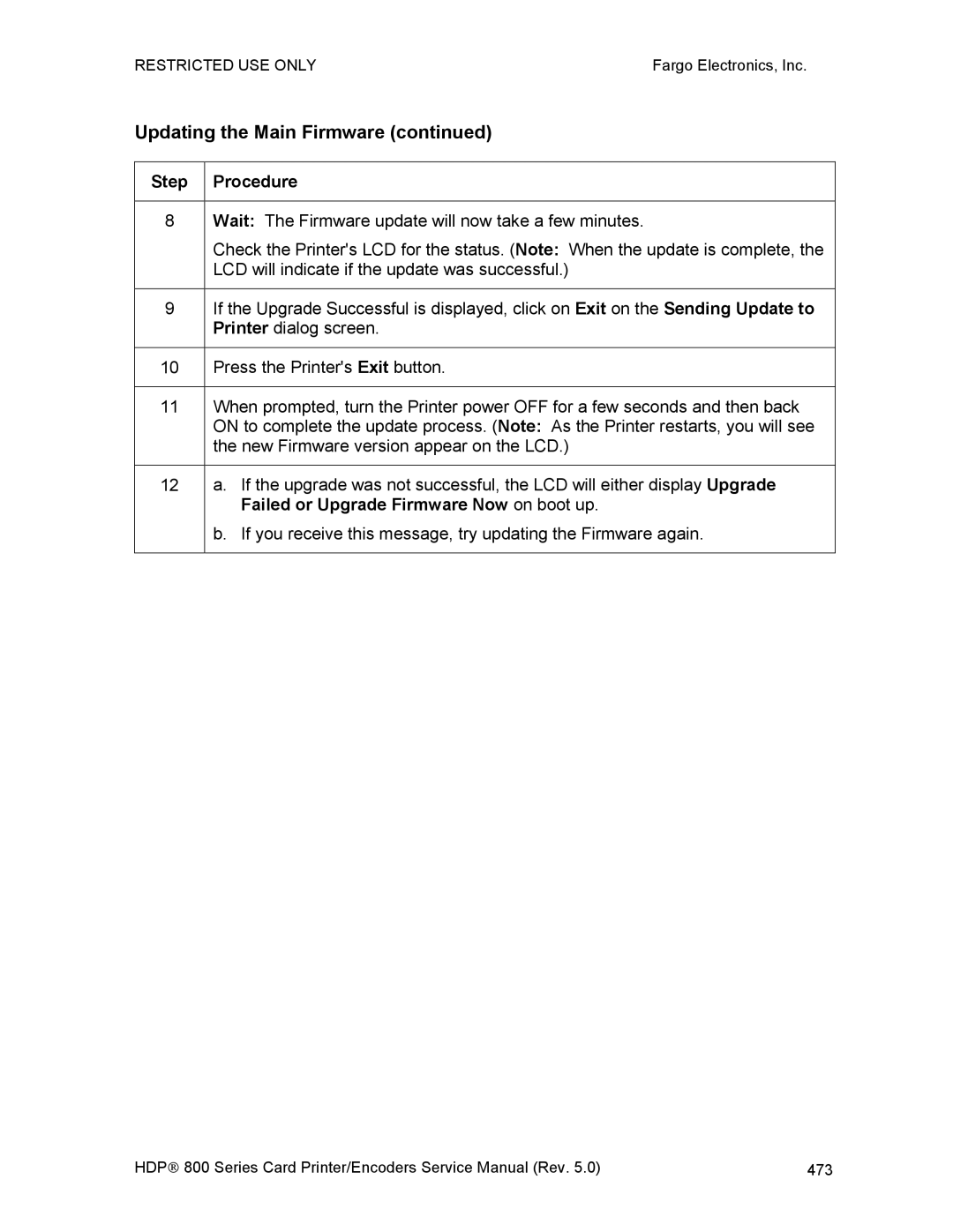 FARGO electronic HDP820 service manual Failed or Upgrade Firmware Now on boot up 