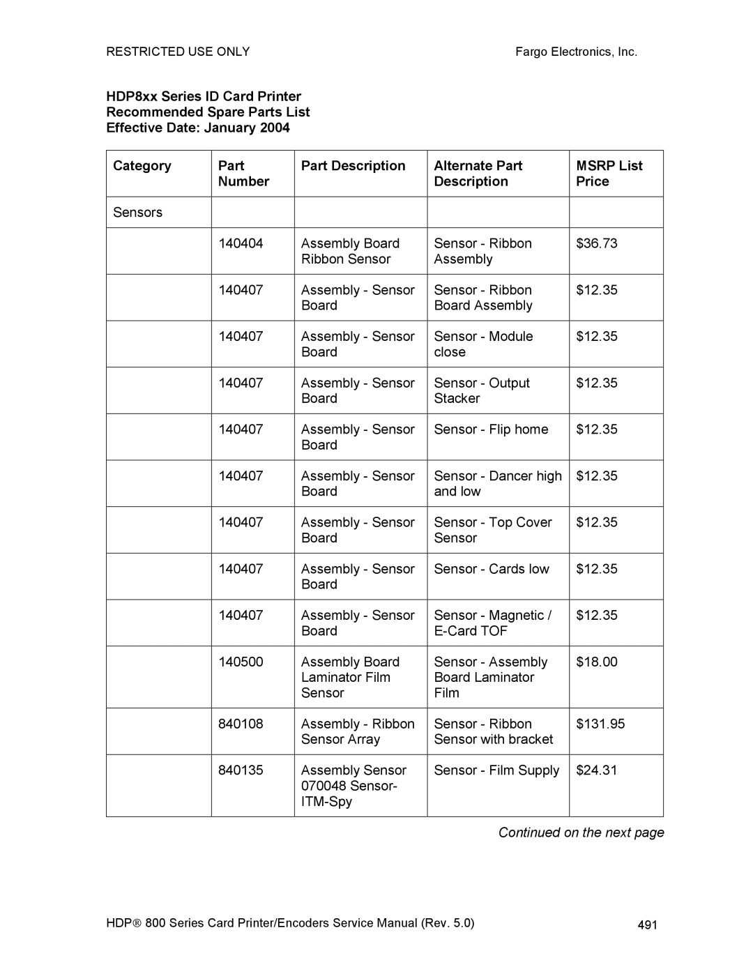 FARGO electronic HDP820 service manual 491 