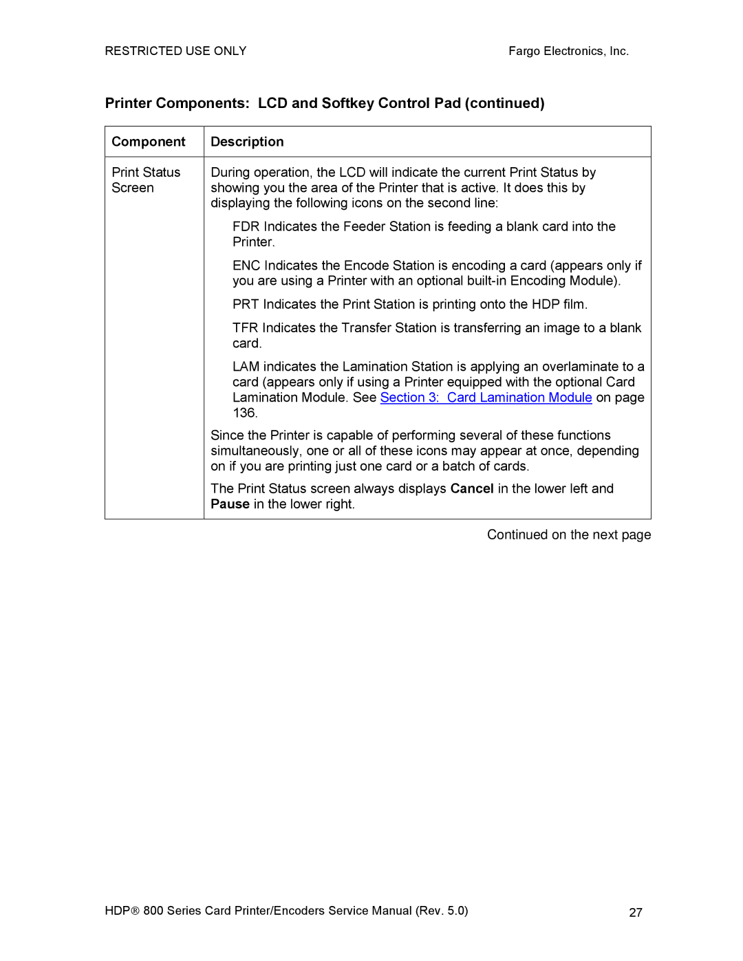 FARGO electronic HDP820 service manual Lamination Module. See Card Lamination Module on 