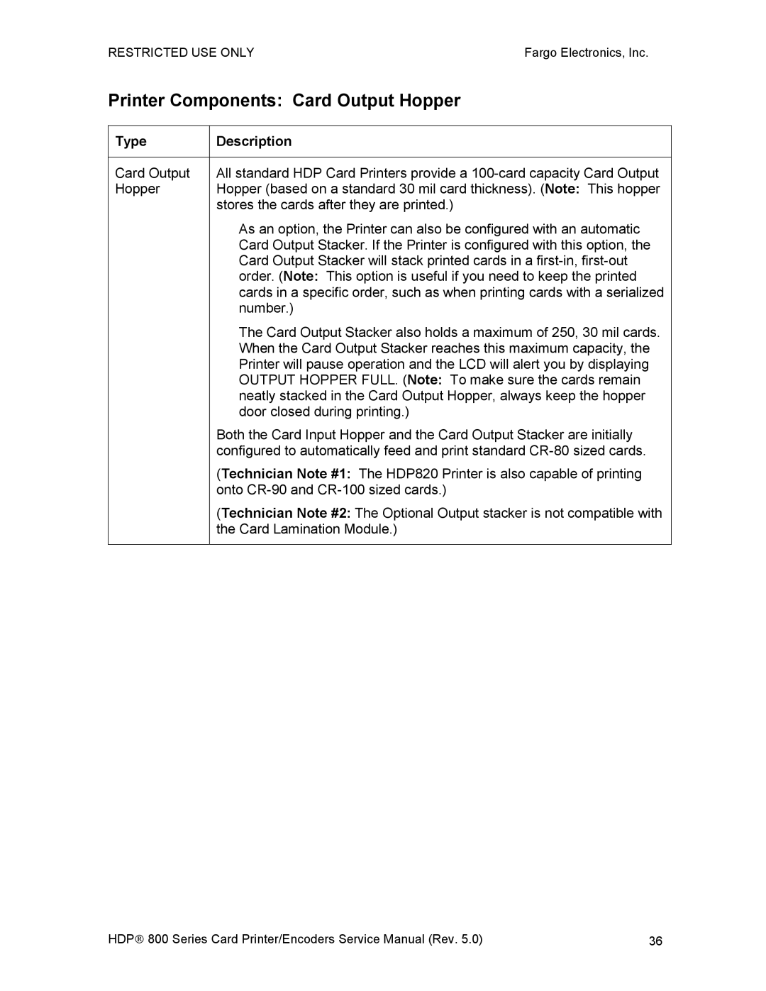 FARGO electronic HDP820 service manual Printer Components Card Output Hopper 