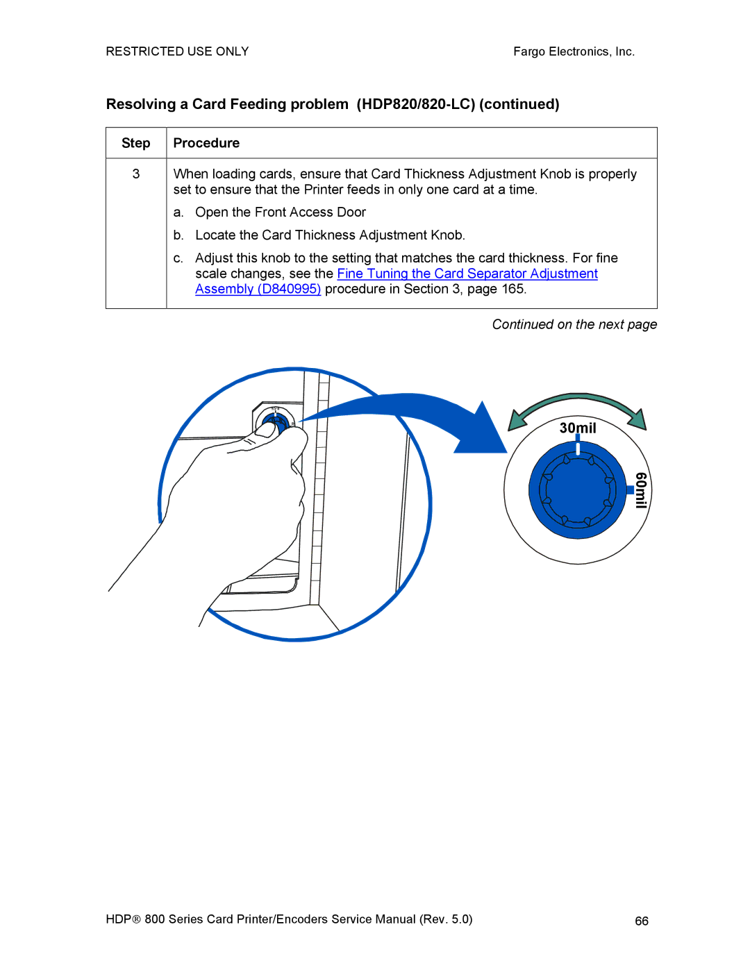 FARGO electronic service manual Resolving a Card Feeding problem HDP820/820-LC, 30mil, 60mil 