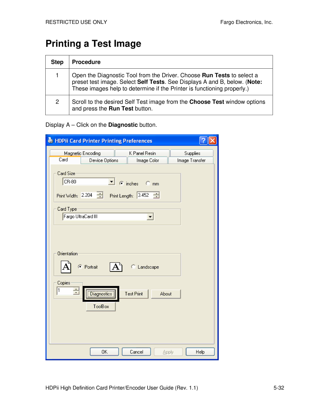 FARGO electronic HDPii manual Printing a Test Image 