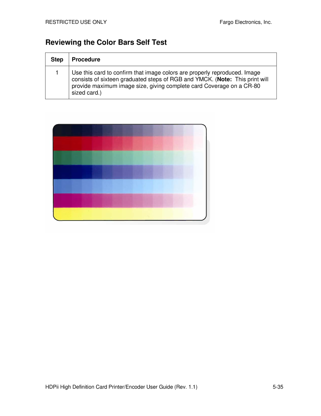 FARGO electronic HDPii manual Reviewing the Color Bars Self Test 