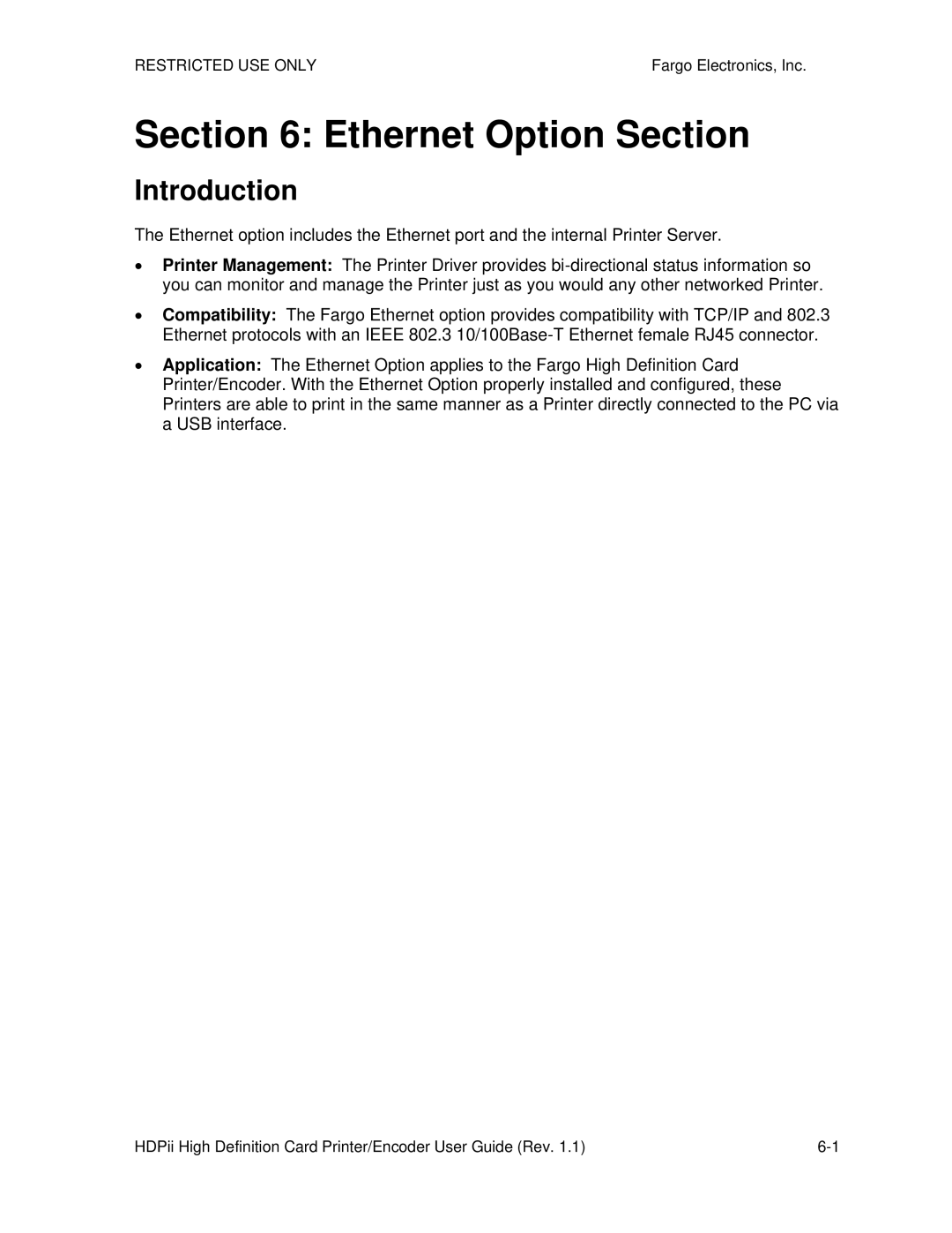 FARGO electronic HDPii manual Ethernet Option Section 