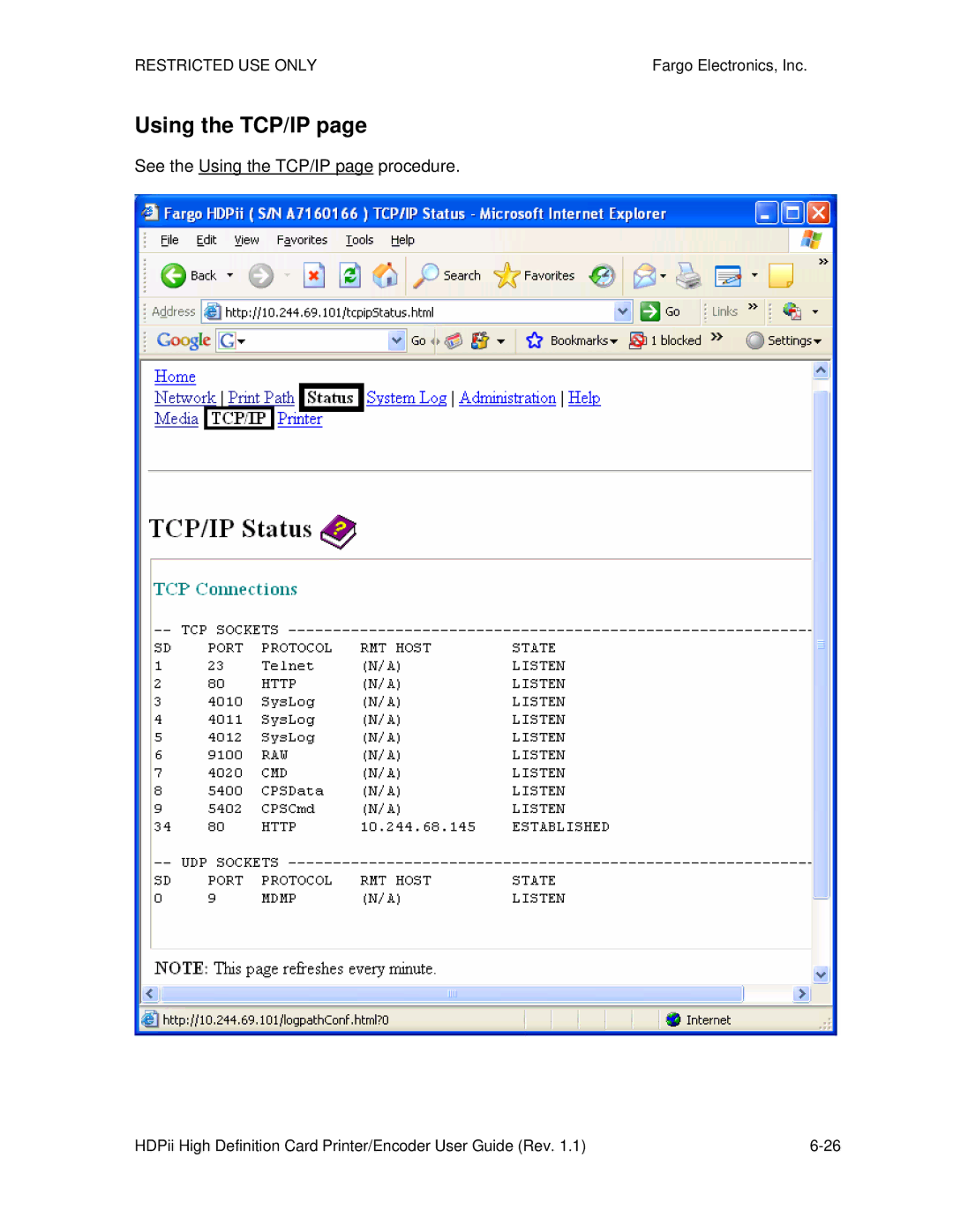 FARGO electronic HDPii manual See the Using the TCP/IP page procedure 