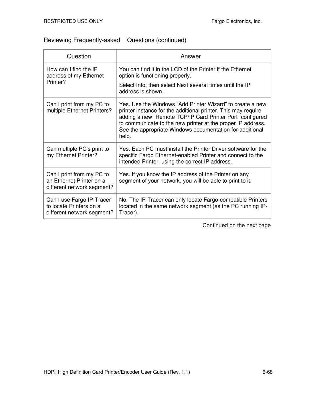 FARGO electronic HDPii manual Reviewing Frequently-asked Questions Answer 