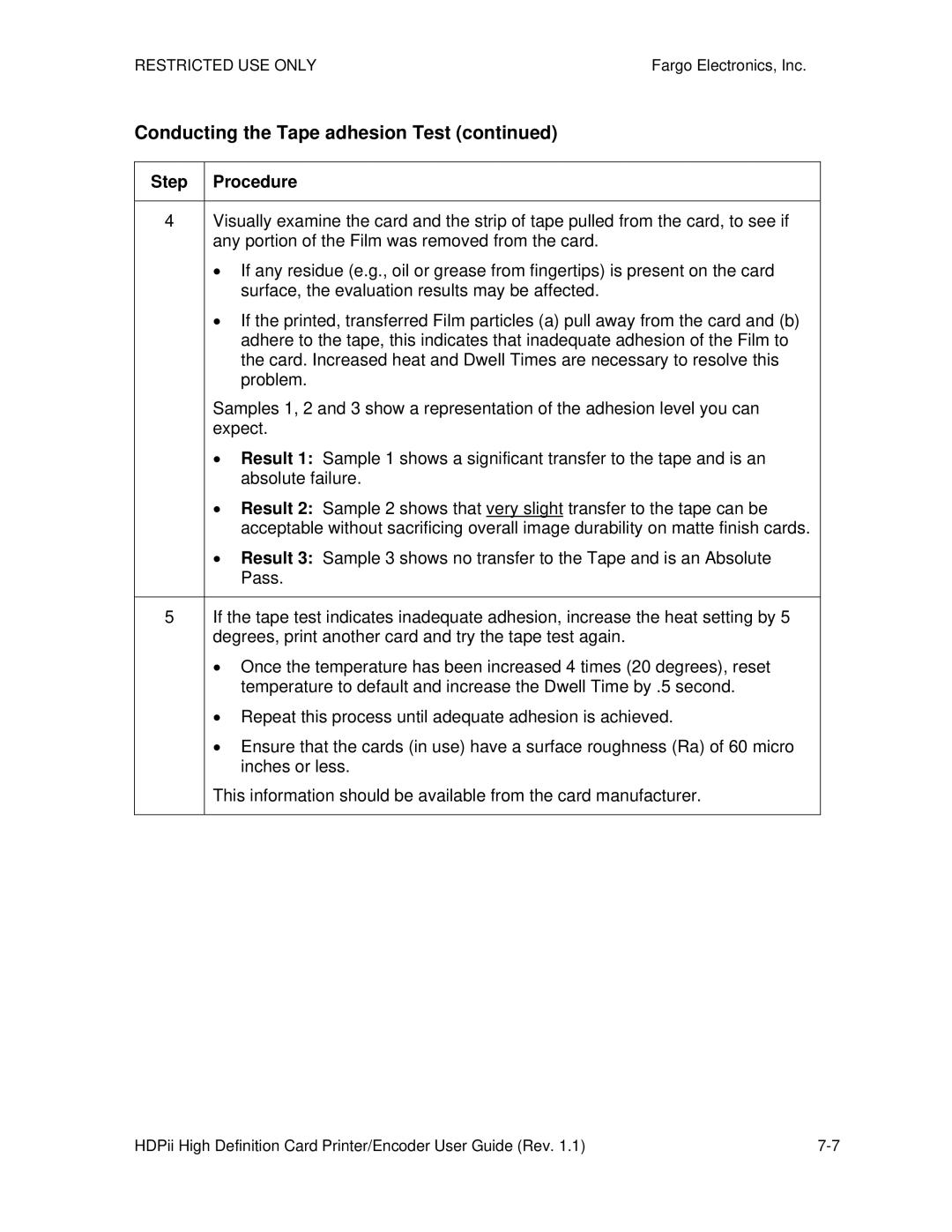 FARGO electronic HDPii manual Conducting the Tape adhesion Test 